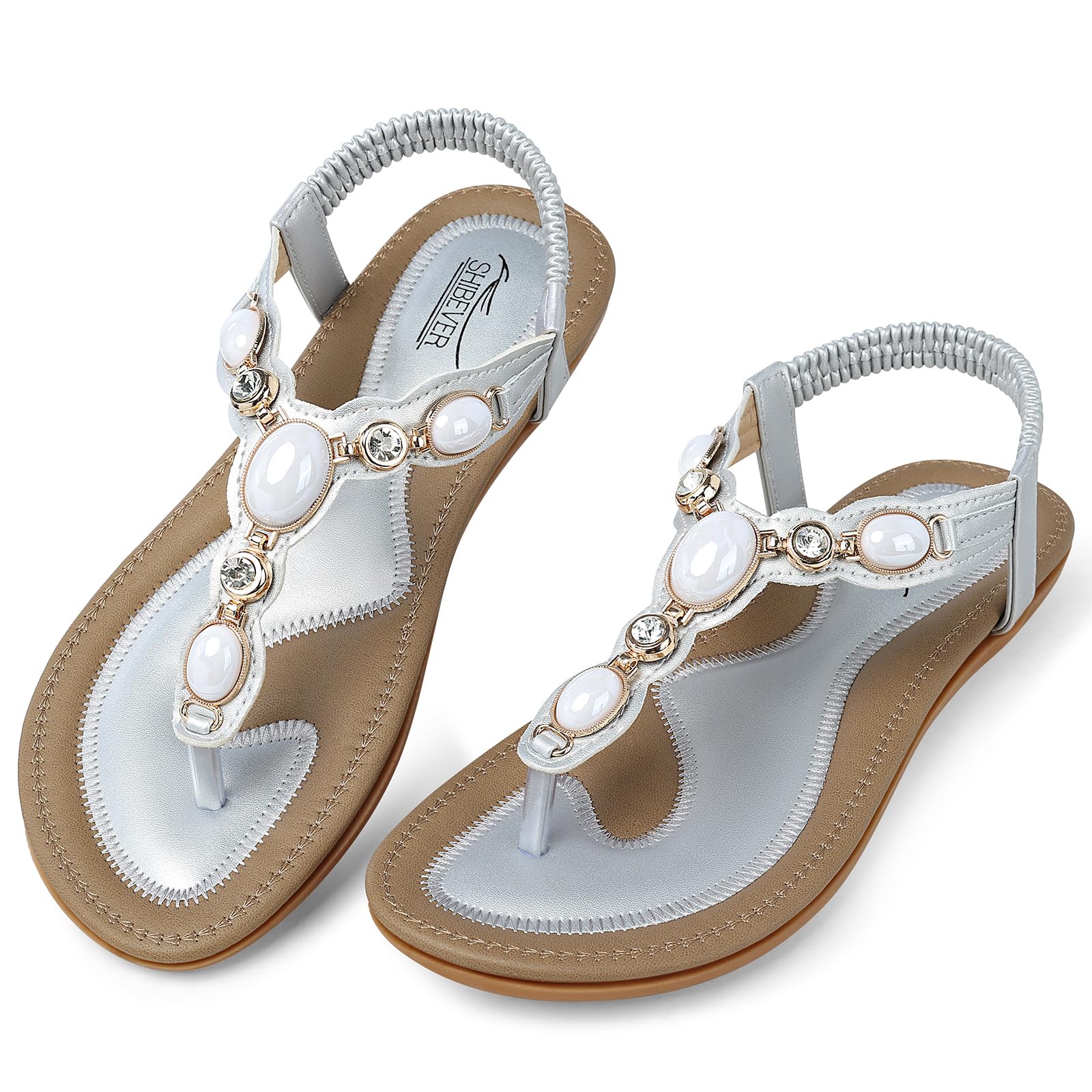 SHIBEVER Flat Sandals for Women Dressy: Summer Comfortable Dress Thong Flats Sandal