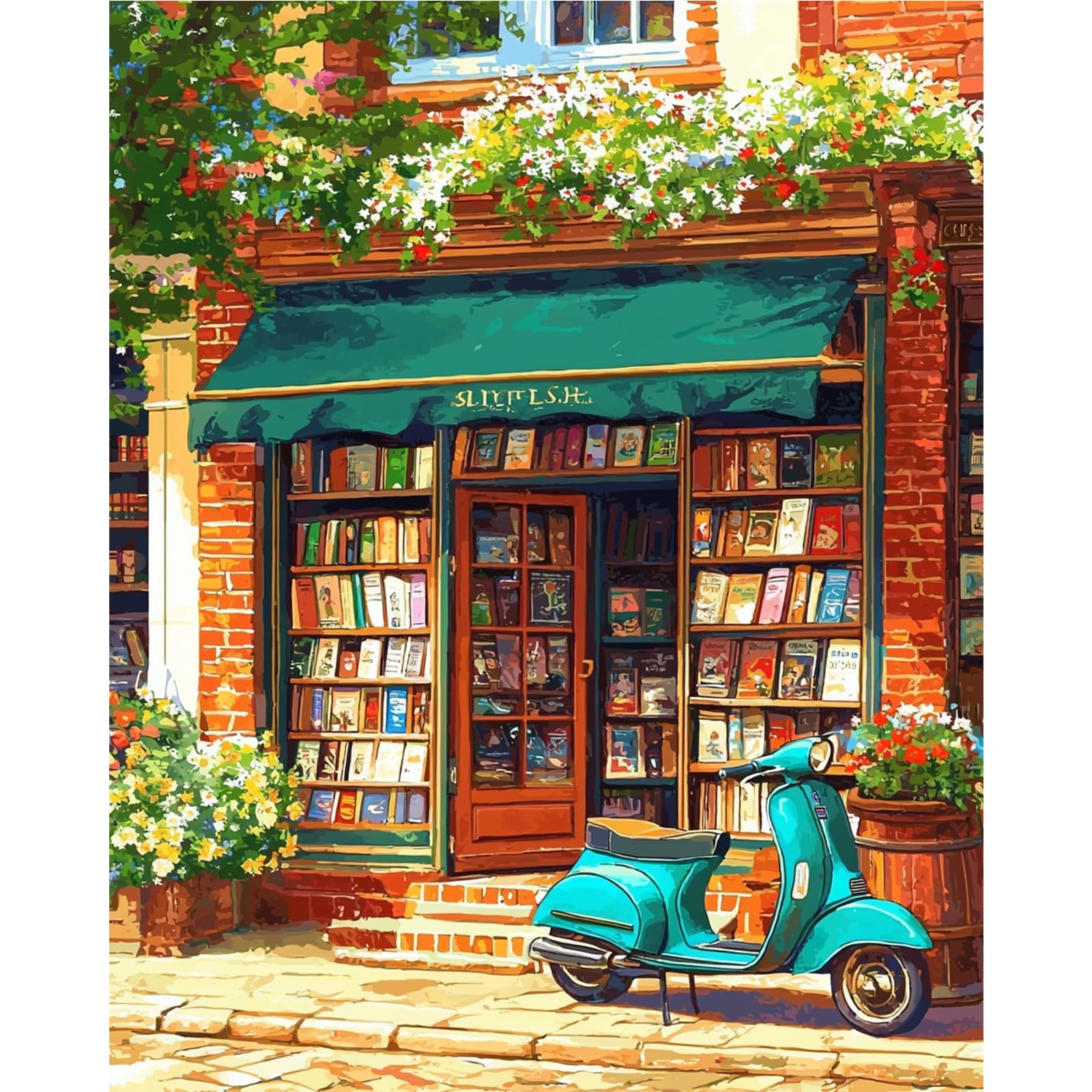 MAXBYE Paint by Numbers Kits for Adults, Bookstore DIY Painting by Numbers on Canvas, Flowers Oil Colors Painting with Paint Brushes Acrylic Pigment, Home Decor Gifts Without Frame 40x50 cm โ image 1
