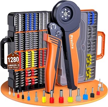 Preciva Ferrule Crimping Tool Kit - AWG 28-5 Hexagonal Ferrule Crimper with 850Pcs Single and 430Pcs Twin Ferrules Connectors, Double-Layer Carrying Case for Electrical Applications