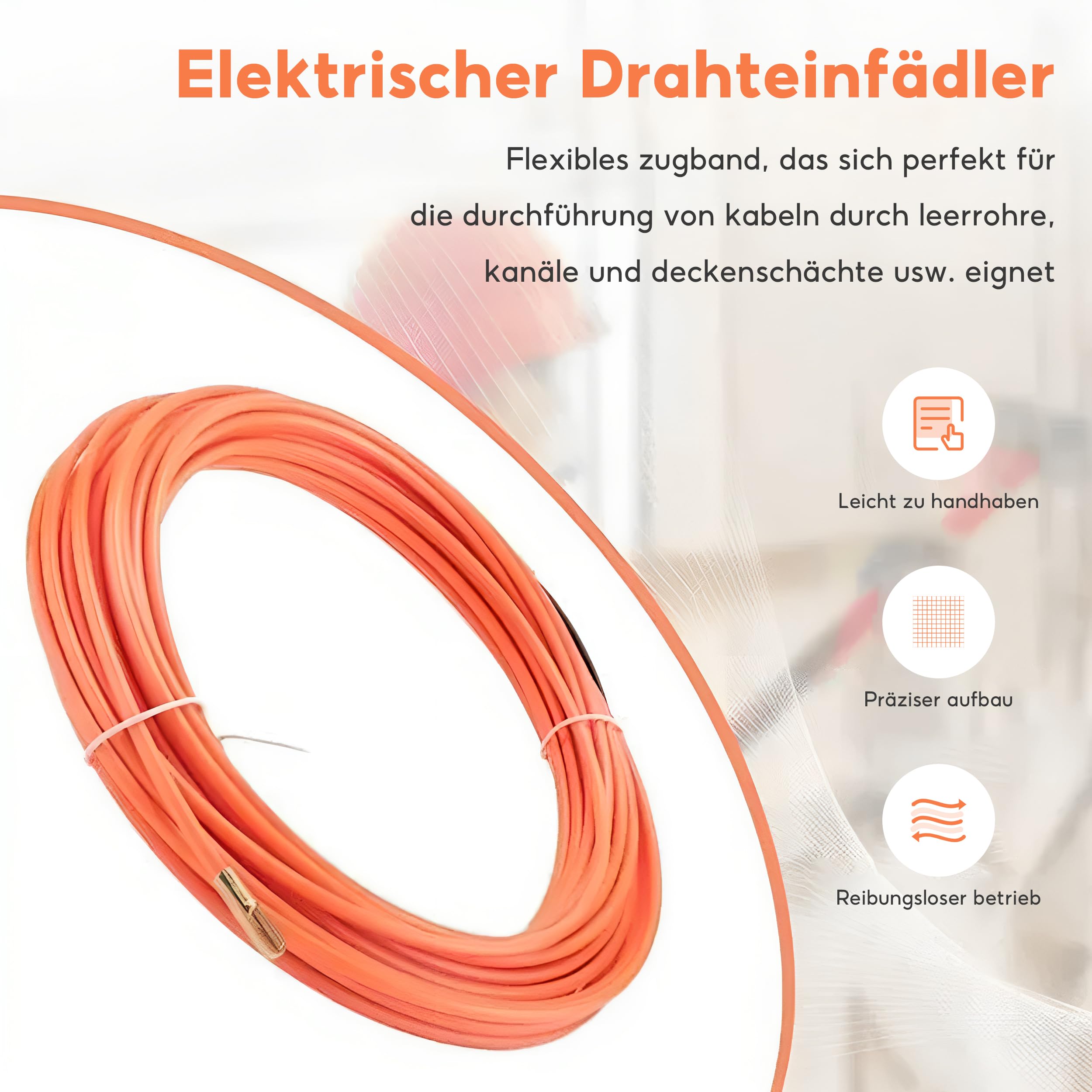 Intrekspiraal, kabelintrekhulp, 20 m, 4 mm trekkabel met geleidingsveer, intrekband, kabelintrekhulp, intrekhulp, trekhulp, kabelgeleiding, lege buis voor aardkabel Intrekspiraal, kabelintrekhulp, 20 m, 4 mm trekkabel met geleidingsveer, intrekband, kabelintrekhulp, intrekhulp, trekhulp, kabelgeleiding, lege buis voor aardkabel