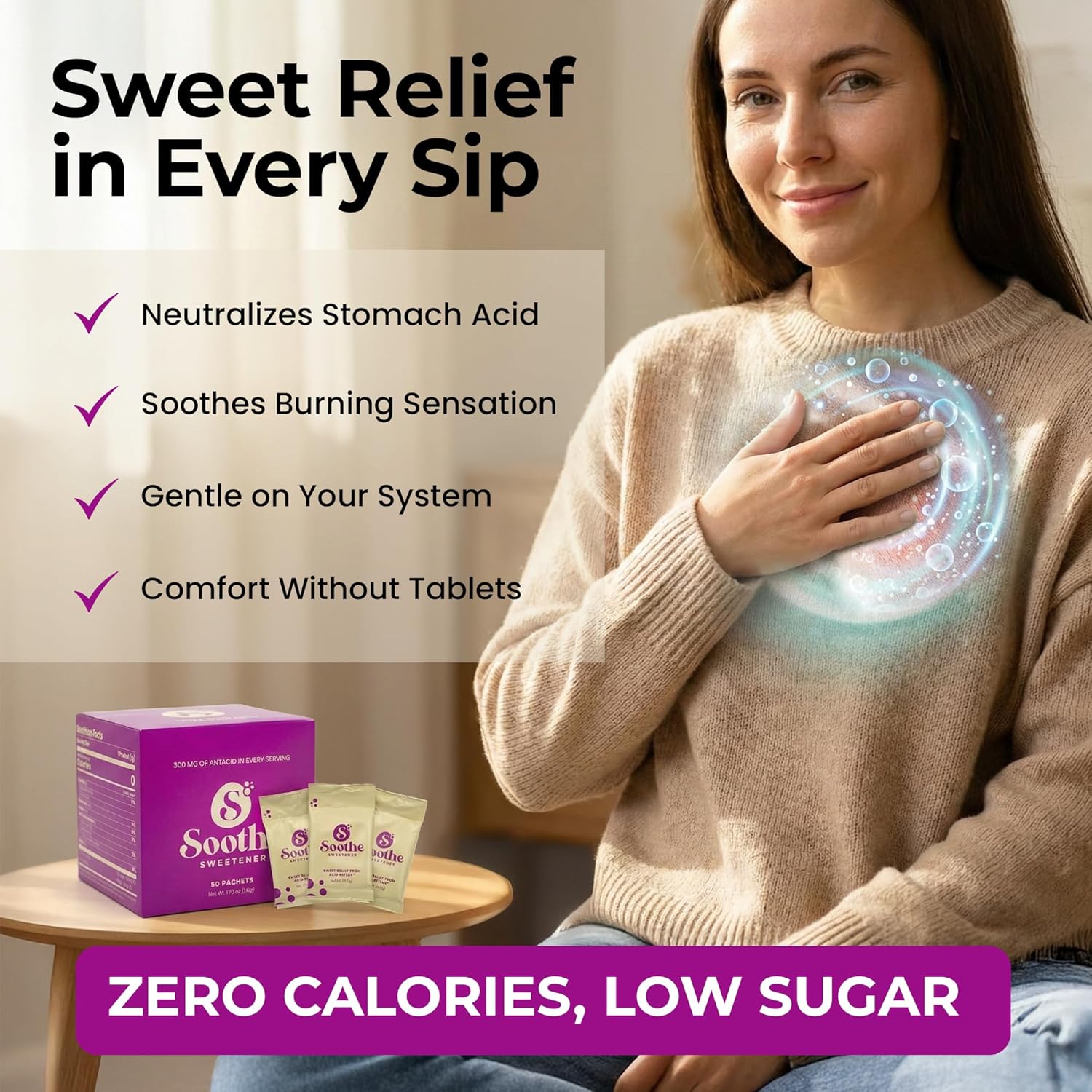 Sweet Relief Soothe Natural Antacids for Acid Reflux - Calcium Carbonate Heartburn Relief, Zero Calorie Sweetener, Beverage Enhancer (100 Count) 100 Count (Pack of 2) image 3 of 6 B0F2JJKPGK
