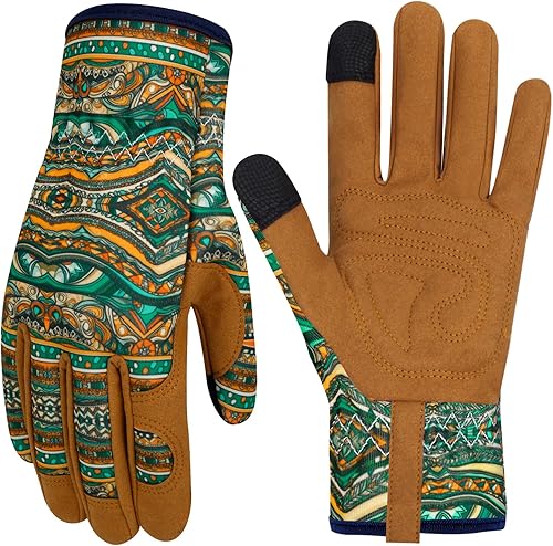Guantes de Jardinería de Cuero MERTURN para Mujeres, Guantes de Jardín a Prueba de Espinas, Guantes de Trabajo Compatibles con Pantalla Táctil,