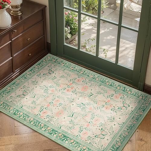 Miniatura 32 de Alfombra de Puerta Floral para Entrada, Alfombra Pequeña Lavable de 2x3, Alfombra Boho para Puerta Delantera, Alfombras de Área Antideslizantes,