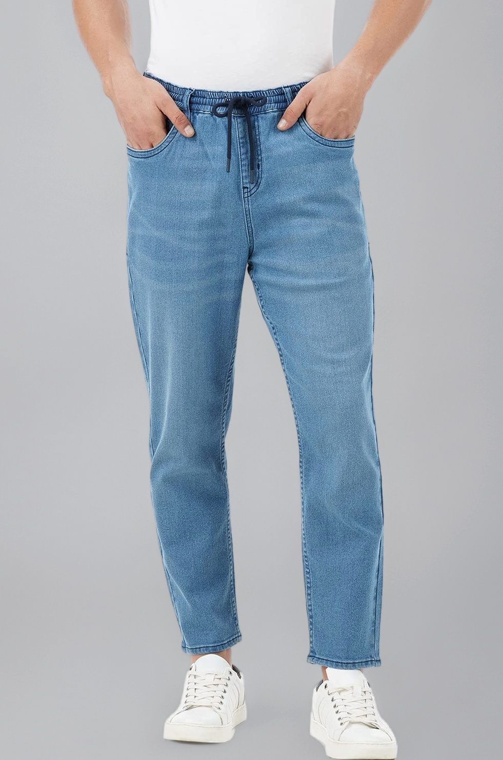 Men's Jogger Jeans - Mid-Rise | Cotton Blend | Stretchable Fabric| Elasticated Waistband | Classic 5 Pocket Styling | Jeans for Men | Men's Bottomwear