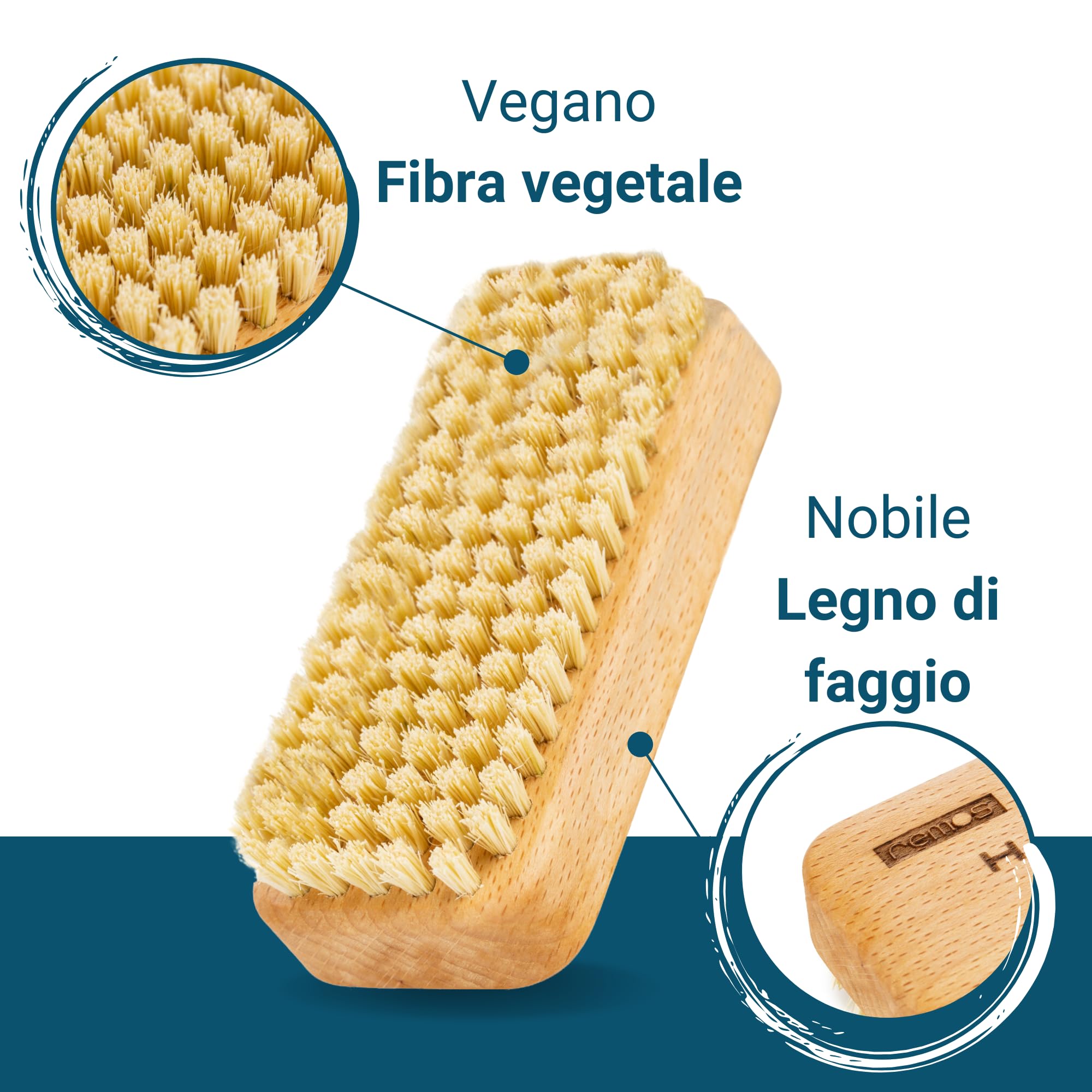 REMOS Spazzola a mano "Artigiano" legno di faggio domestico con fibra vegetale
