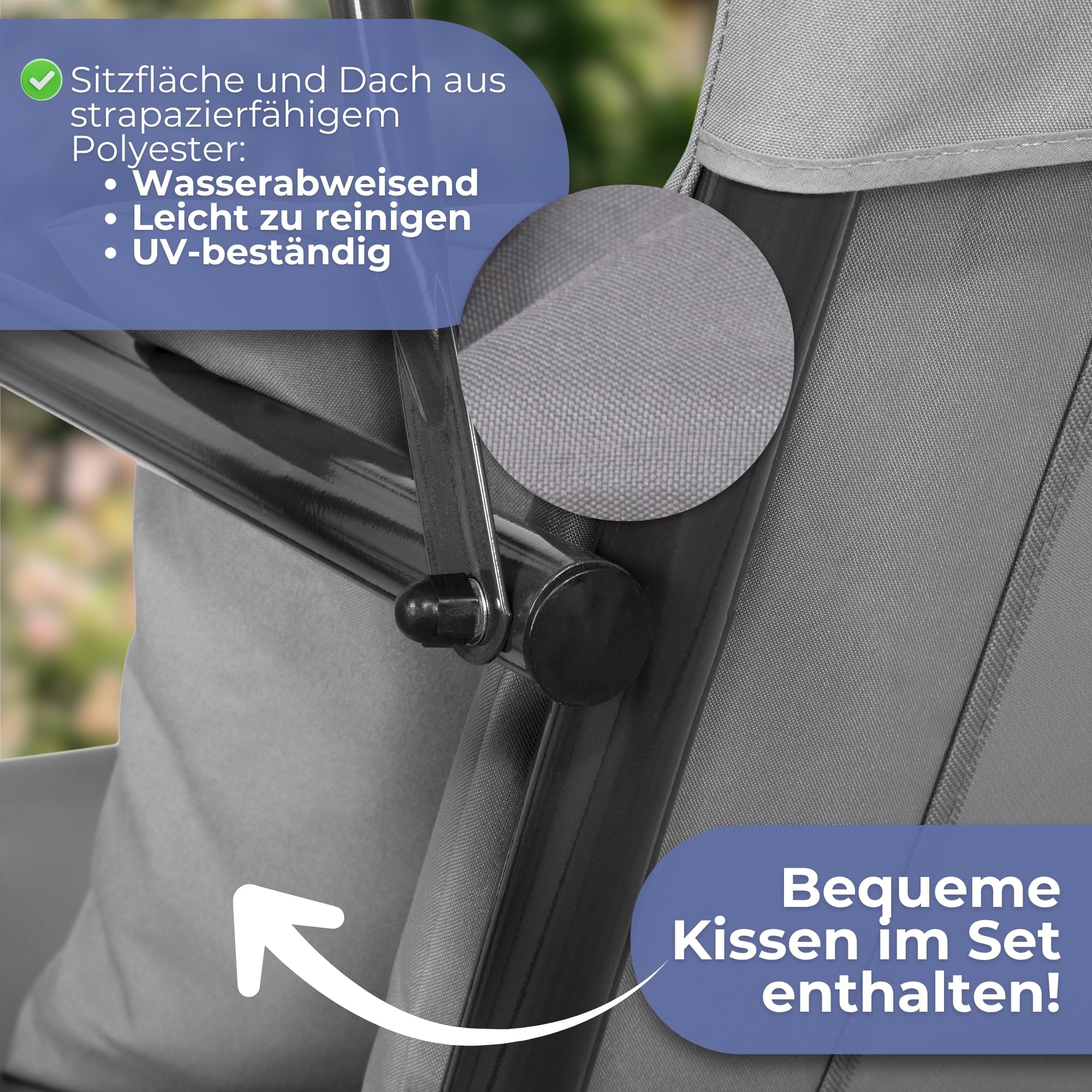 Springos 3-Personen Garten-Hängesessel mit verstellbarem Dach, wasserdichtem Stoff, Rostschutz, 220kg Tragfähigkeit, Stabiler Stahlrahmen, Komfortable Polster, Antirutschfüße - 110x170cm, Grau