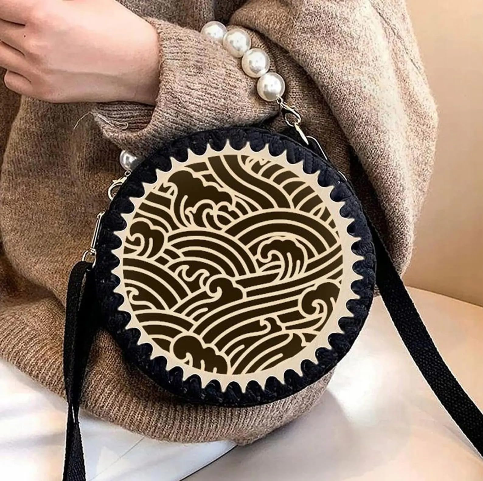 Curious Button Wooden Round Crochet Base with Wave Pattern | Size:8" 2.7mm Thick | DIY Knitting, Macrame & Crochet Basket Making Board | Laser Cut Craft Board for Handmade, Home Décor Set of 2 1
