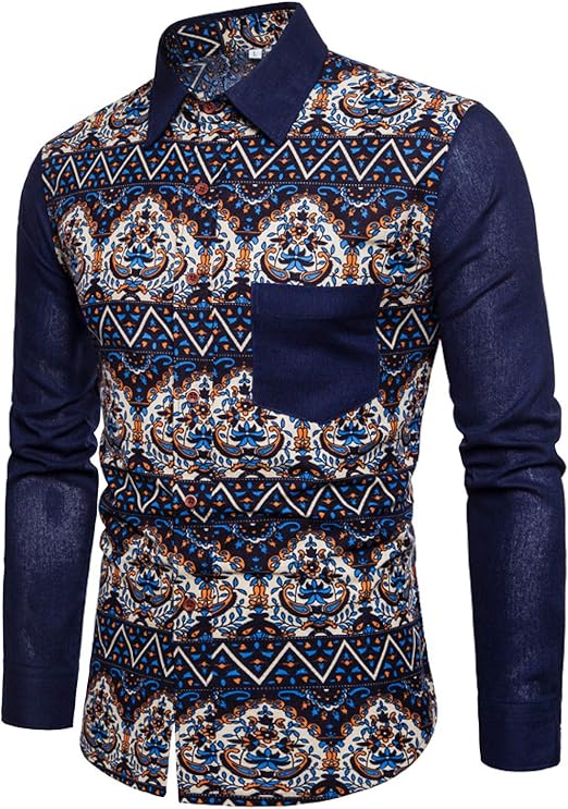 Men's Original Shirts Japanese Style Fan Printed Slim Fit Linen