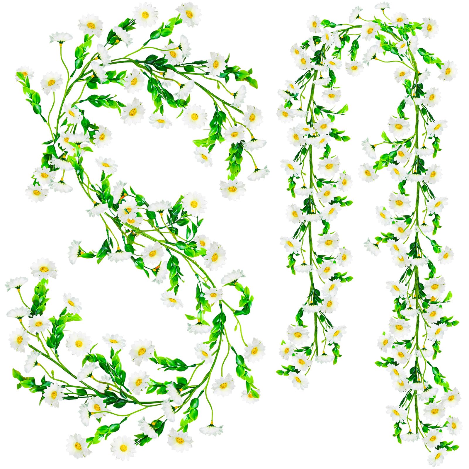2 Pack Artificial Daisy Flowers Vine, 13.6 Ft Silky Artificial Garland with White Daisy and Vine Floral Garlands Decoration for Room Wall, Flower