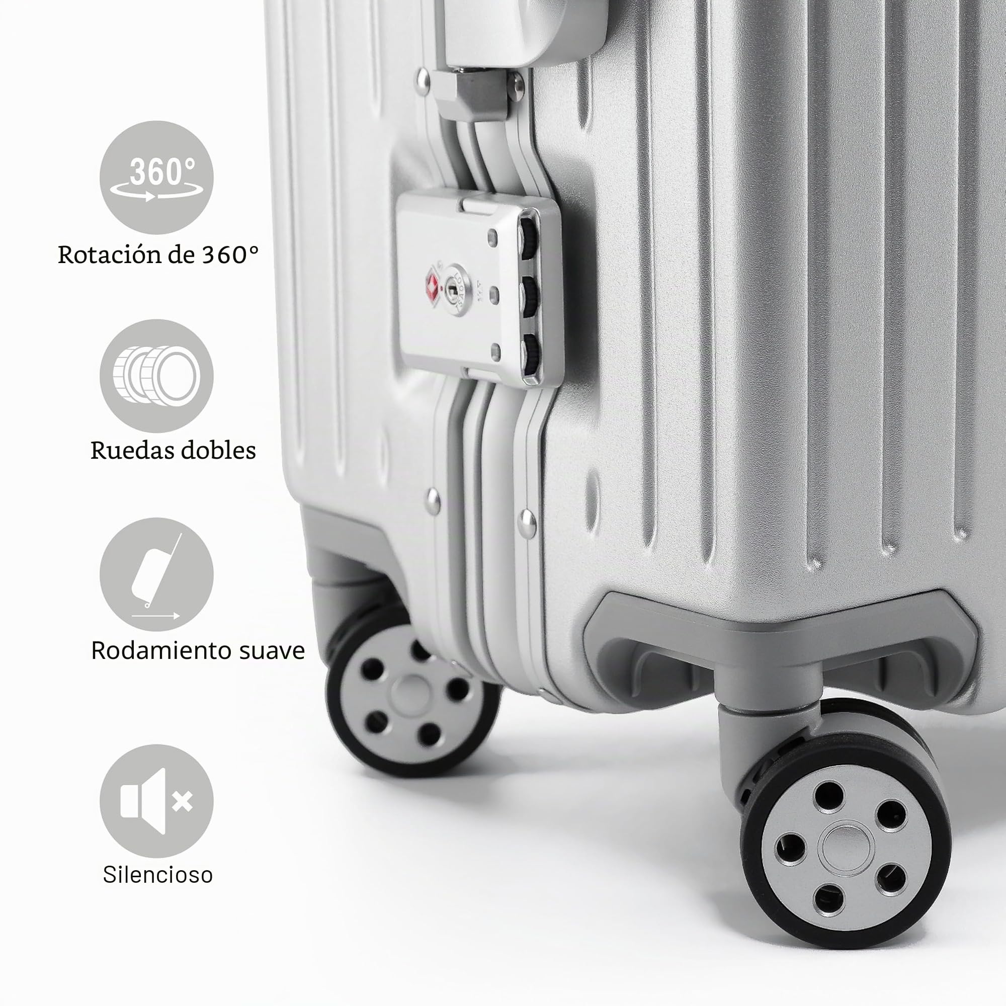 KOFA Zurich - Juego de maletas (2 piezas, M-55 cm y XL-75 cm, marco de aluminio, carcasa rígida, maleta de check-in, maleta de viaje, spinner con 4 ruedas y doble cierre TSA de 35 L + 94 L), plata,