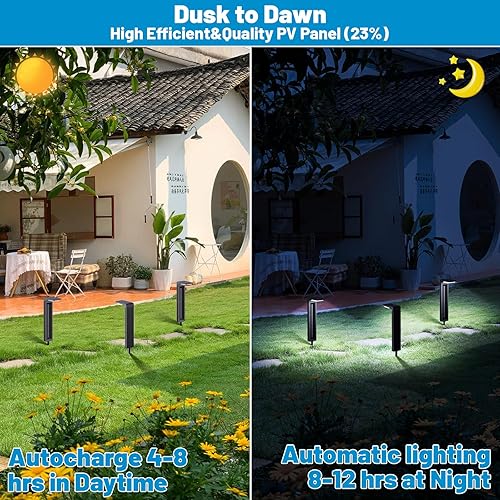 Miniatura 4 de Sunvivo - Luces solares para camino, 2 modos (blanco fríoblanco cálido), luces solares brillantes para caminos al aire libre, impermeable, guía