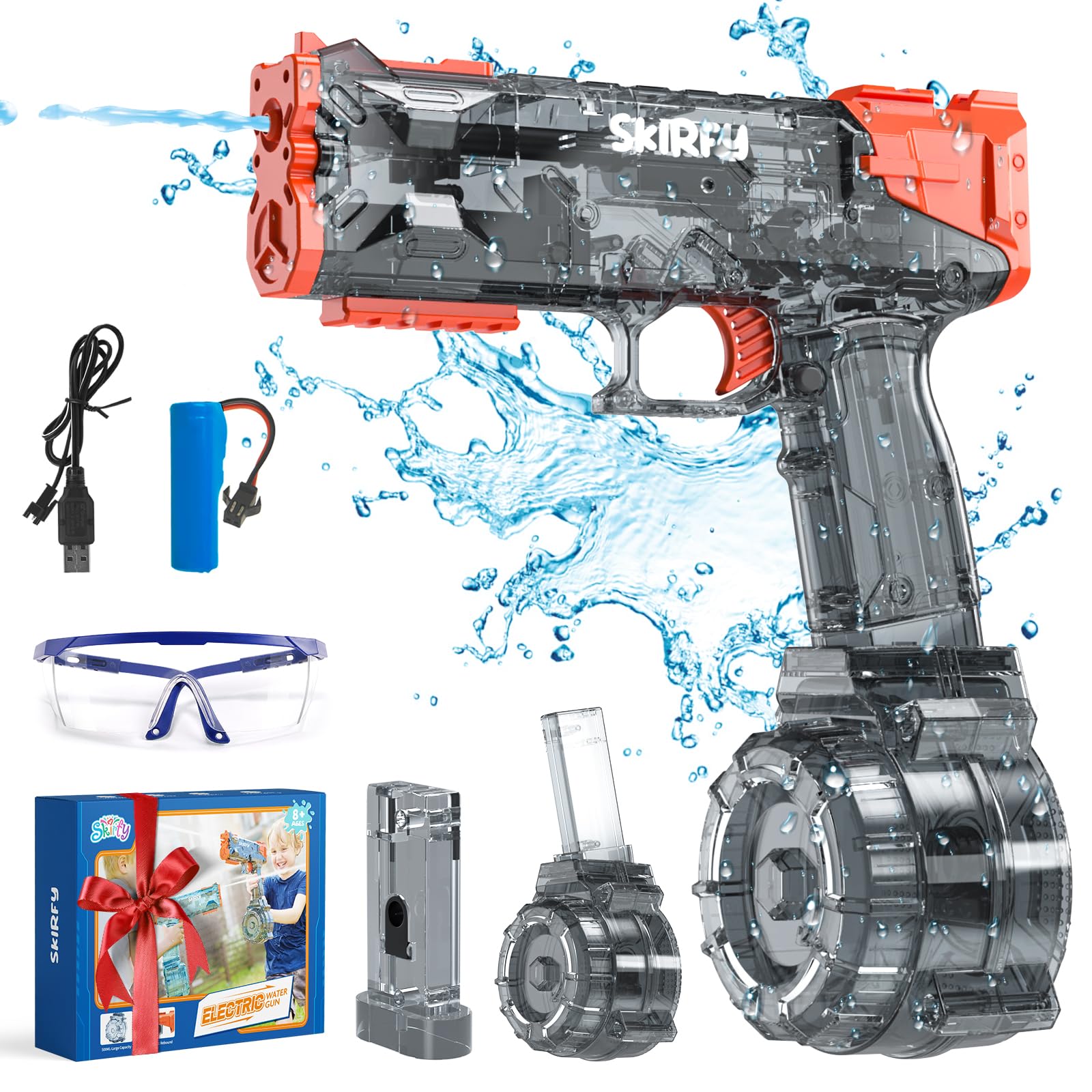 Electric Water Gun for Adults Kids, Strongest Automatic Water Pistol Up to 32ft,High Powered IP67 Waterproof Water Guns with 400 Ammos, Outdoor Swimming Pool Beach Water Toy for Kids-Black