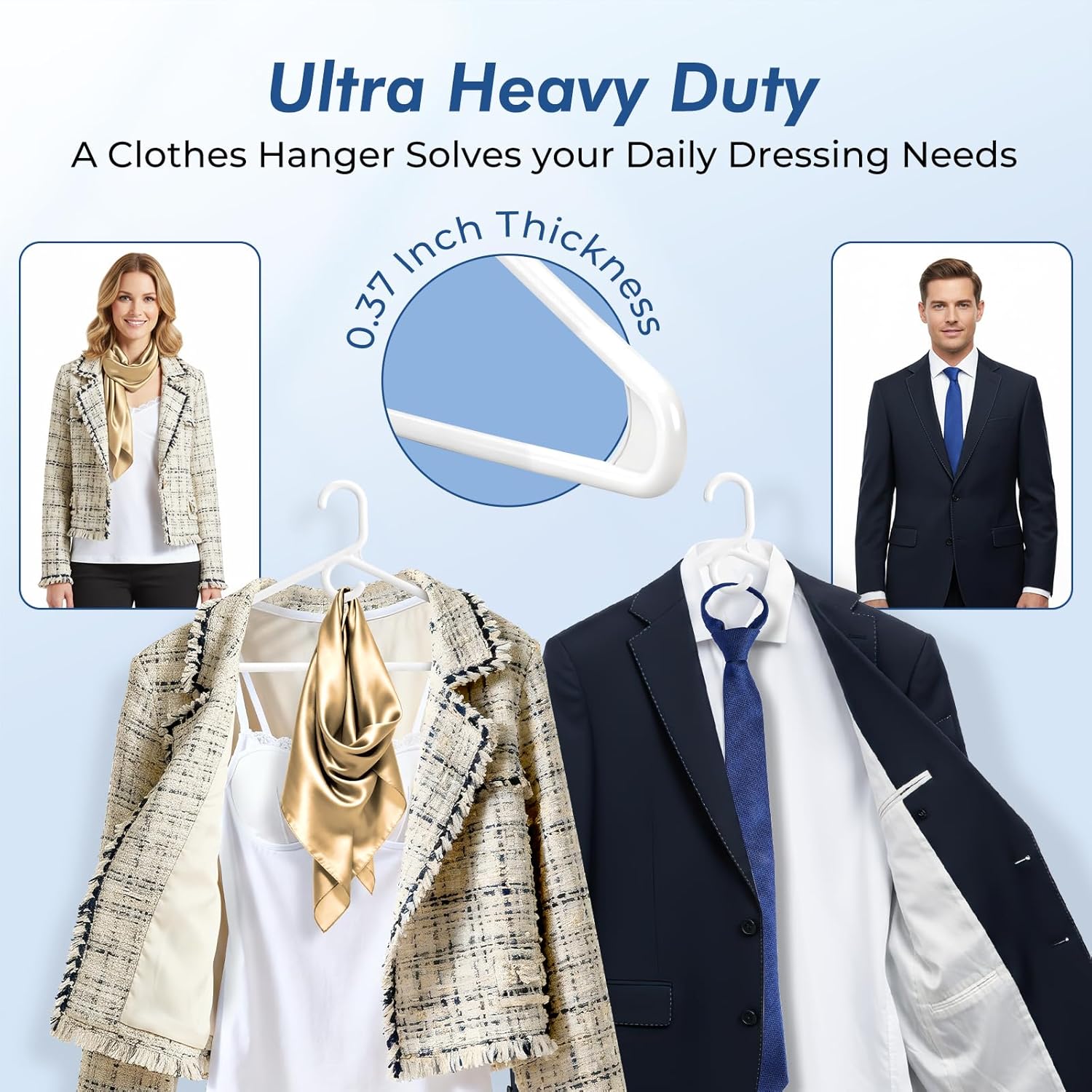 HOUSE DAY Quality Plastic Clothes Hangers 24 Pack – Super Heavy Duty 20lb Capacity Thick Strong Closet Hangers White for Adult Clothing – Durable for Coats, Jackets, Jeans, Pants