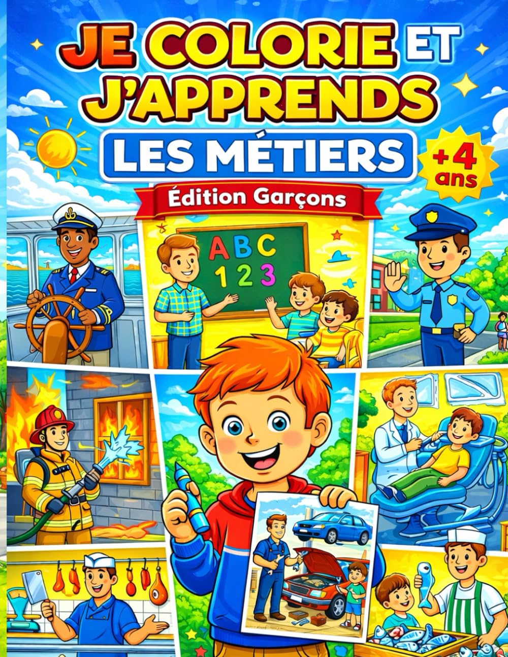 Je colorie et j’apprends les métiers - Édition Garçons: 51 métiers inspirants au masculin – Livre de coloriage éducatif en Français • English • العربية - Dès 4 ans