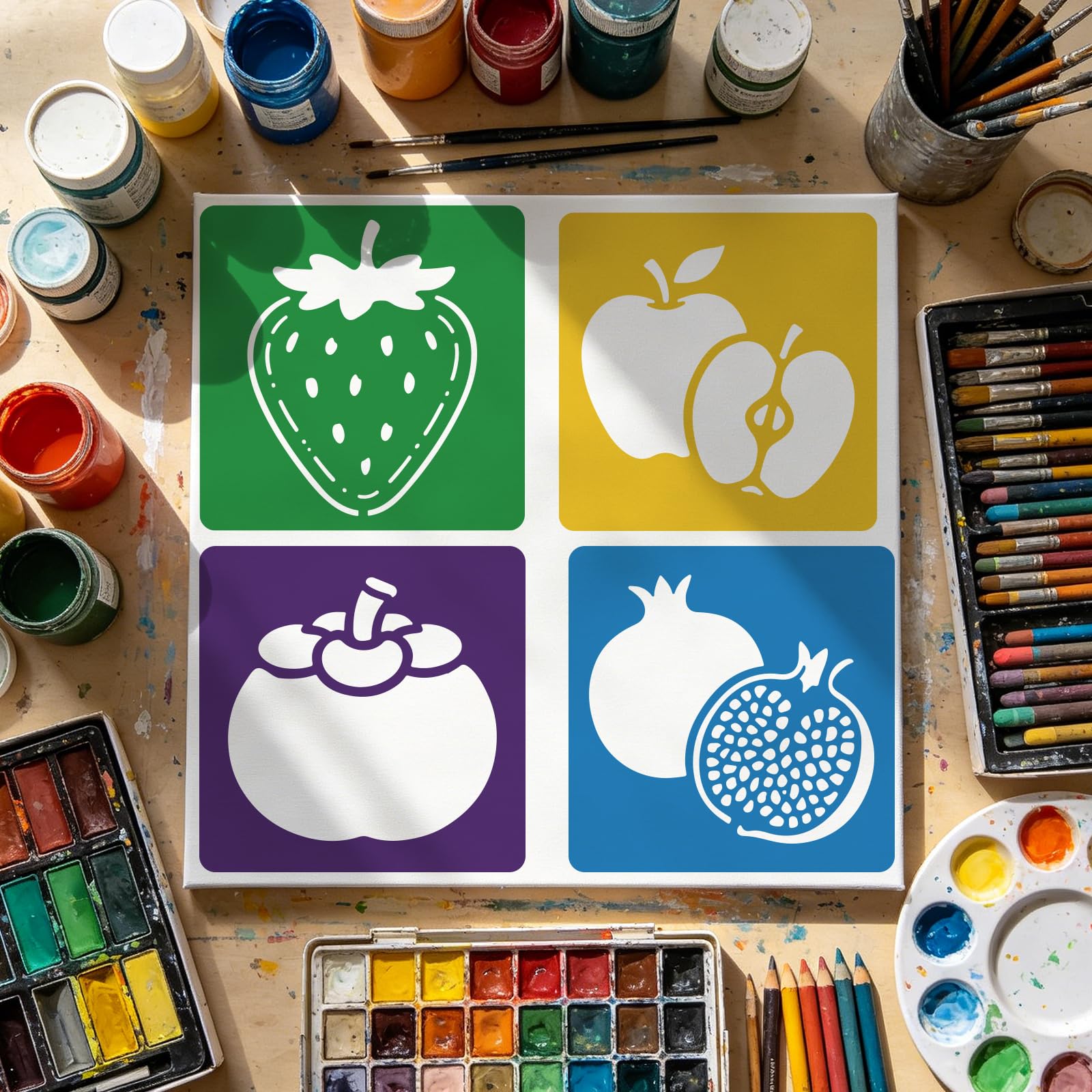 CUTHOLLOW 25PCS Pochoirs Peinture Fruits, Réutilisables