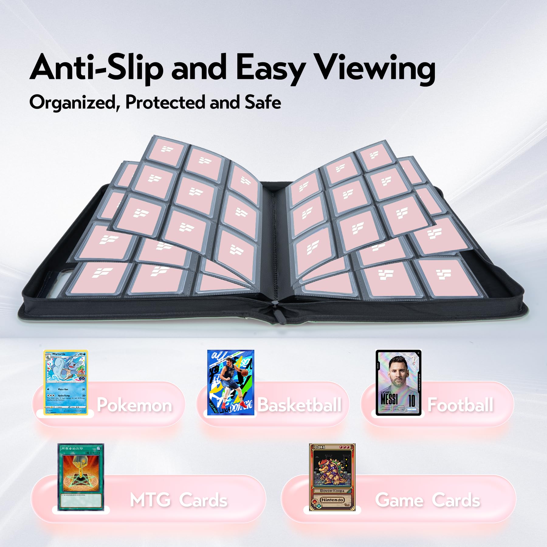Raccoglitore per carte (finestra trasparente), può contenere 288 carte da 7,6 x 10,2 cm, raccoglitore per carte collezionabili, 9 tasche per TCG, MTG, YGO, carte da gioco, carte sportive (rosa)