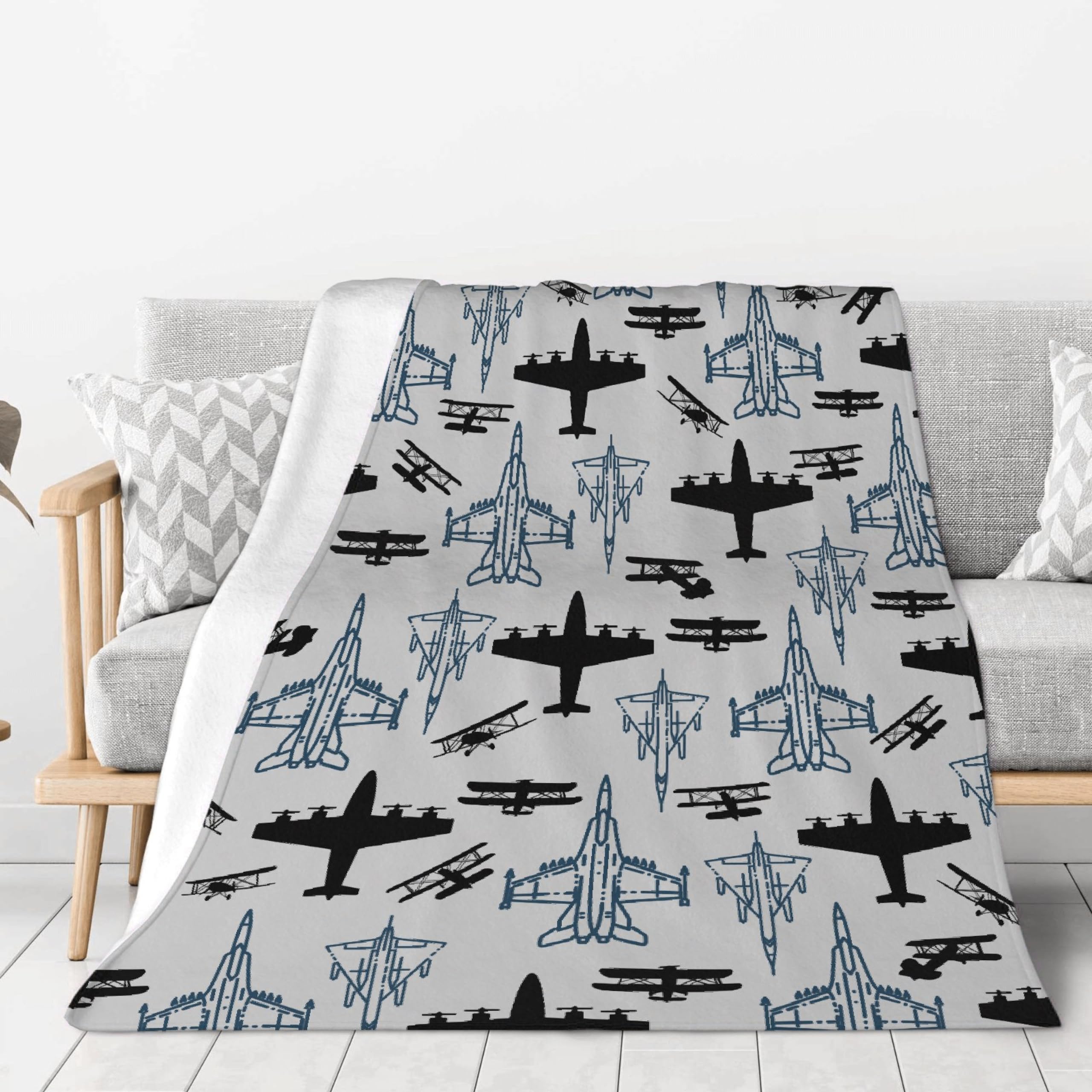 Airplane Throw Blanket,Gift for Men, Aircraft Gifts for Boys,Kids, and Adults, Soft Fuzzy Flannel Plane Quilts, Airplane Decor, Lightweight Blanket for Bed,Sofa,Bed,Outdoors, 90