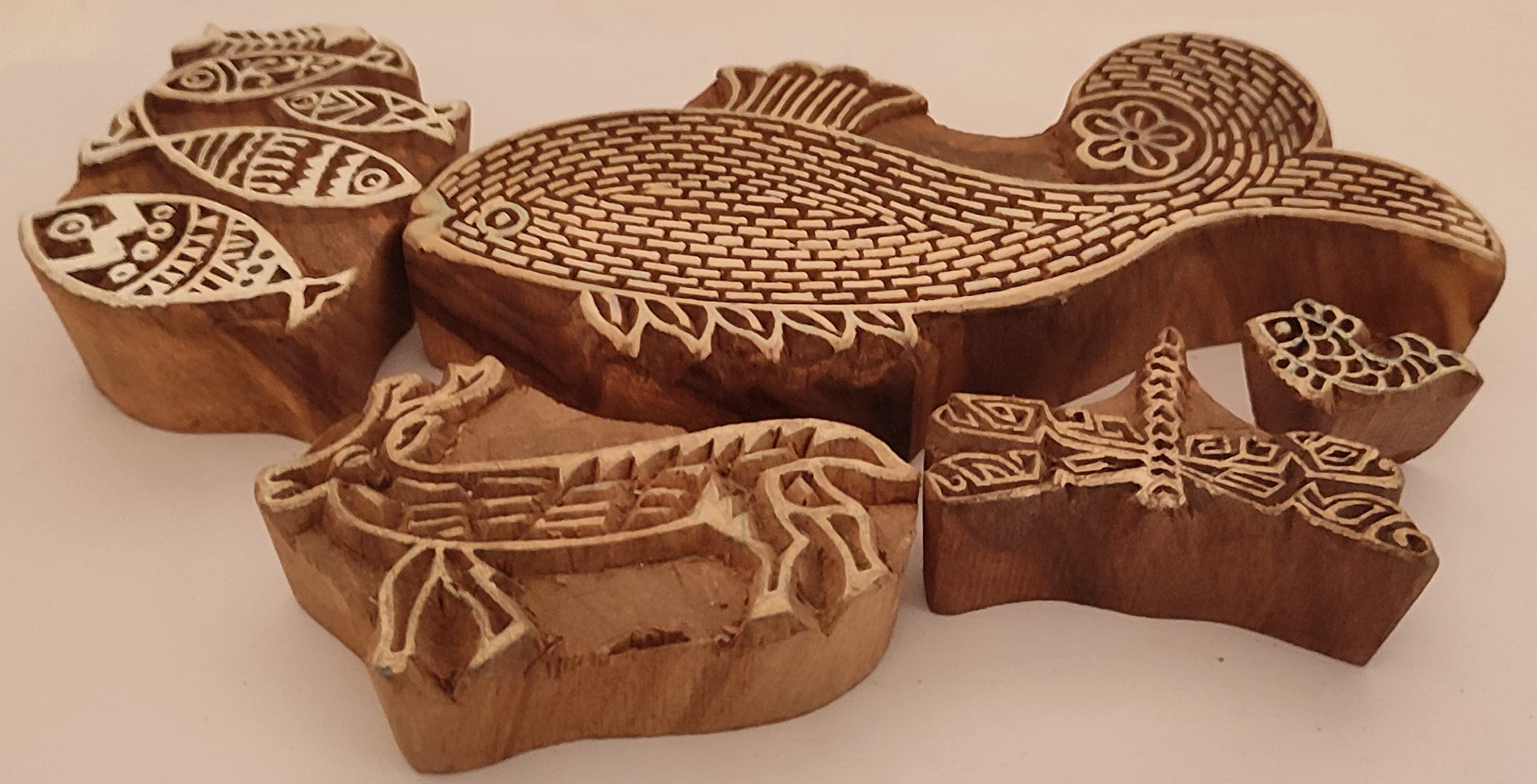 Sharvgun Combo de 5 bloques de impresión de madera de sello animal, suministros de diseños de impresión de tela de arte, sello decorativo, trabajo de arte