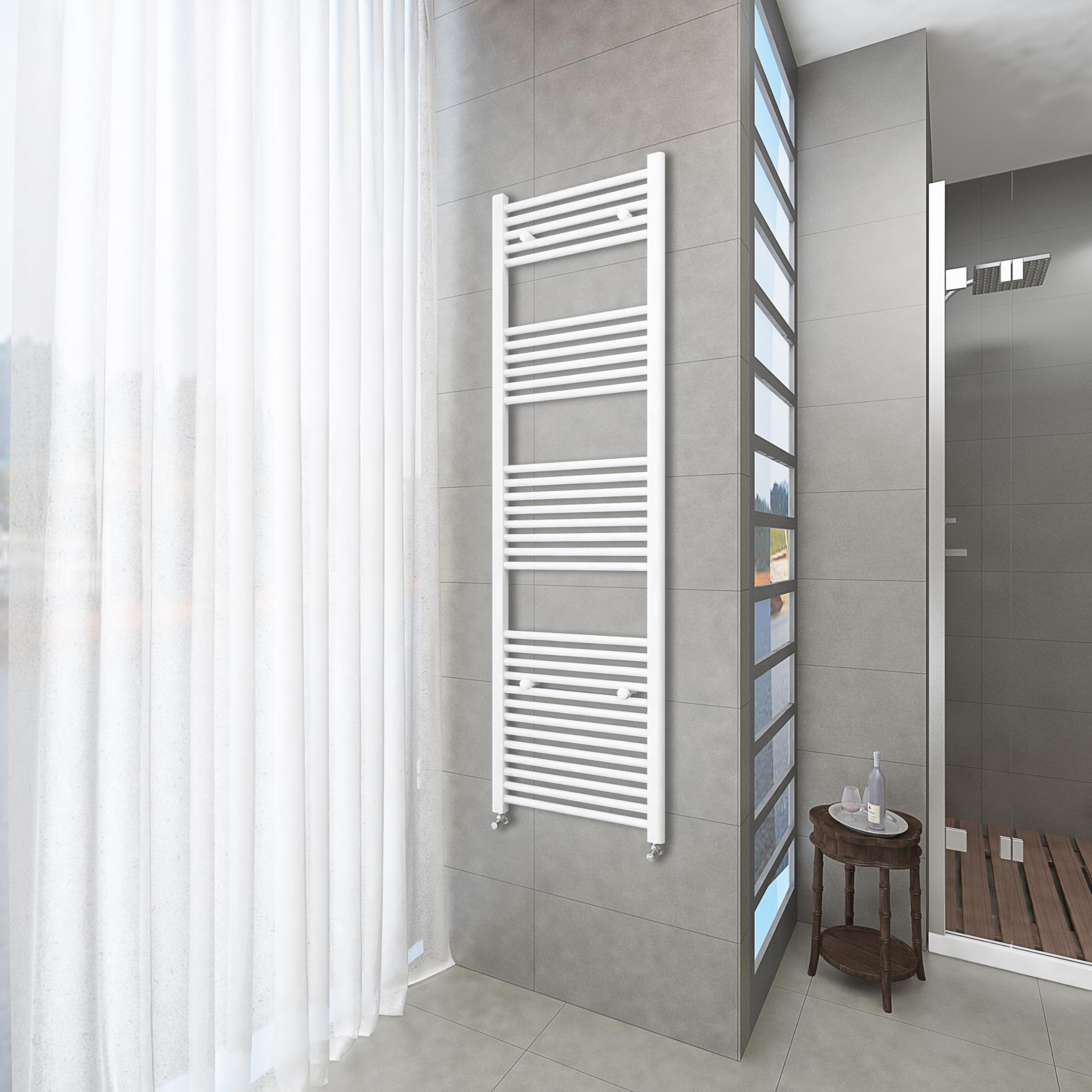 Straight 1800x550mm Heated Towel Rail Radiator White Ladder Warmer Radiator