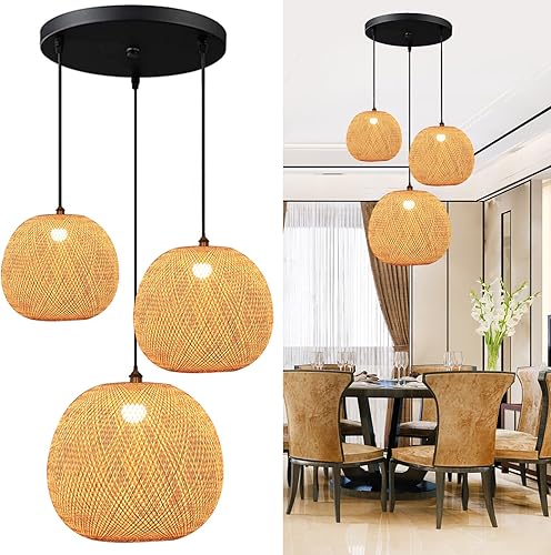 Lámpara colgante de linterna de bambú, estilo retro japonés E27, lámpara colgante de techo para sala de estar, dormitorio, restaurante, cafetería,