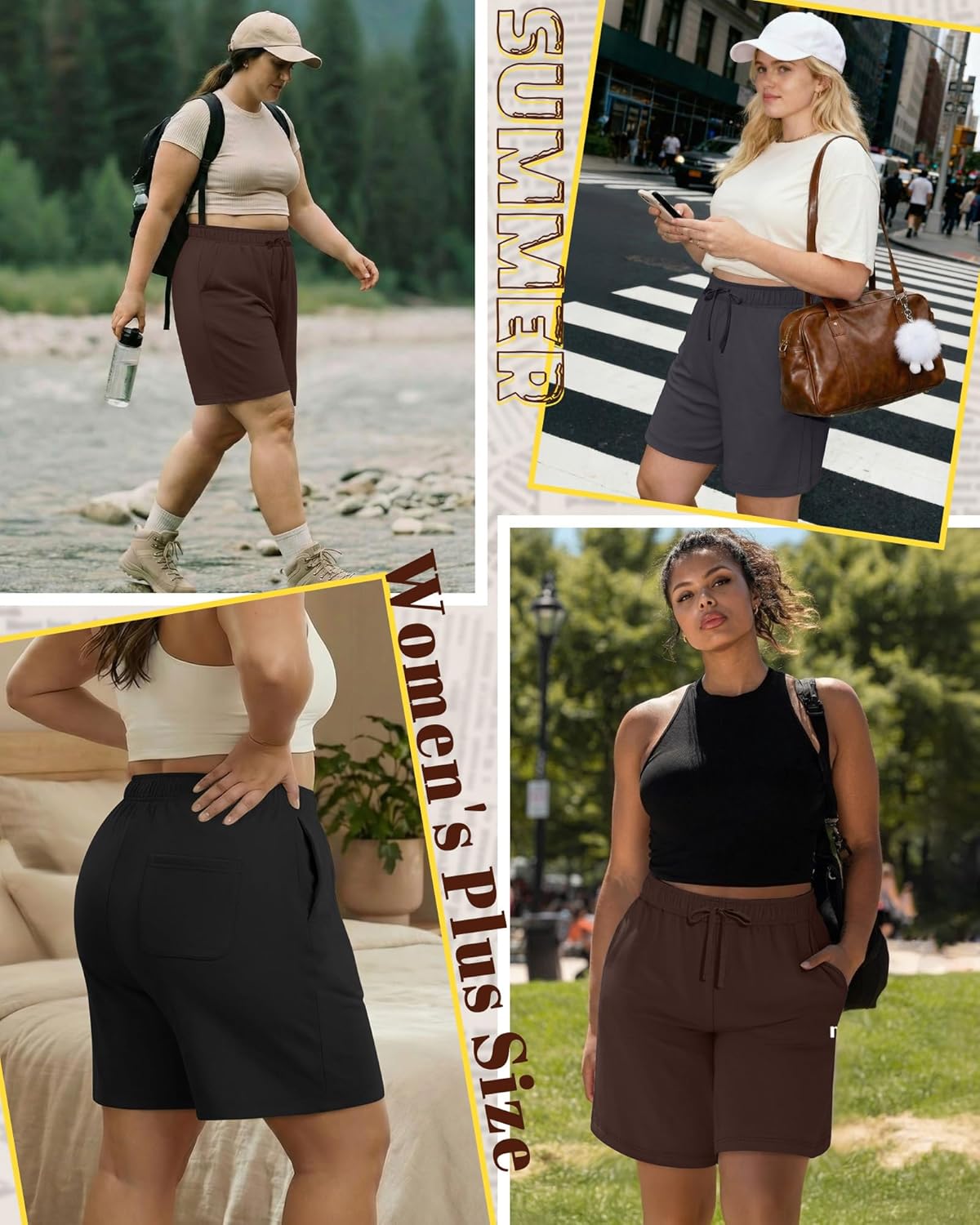 Neer 3 Pack Plus Size Women's Bermuda Shorts Cotton Drawstring High Waisted Casual Athletic Sweatpants Shorts with Pockets - Image 5