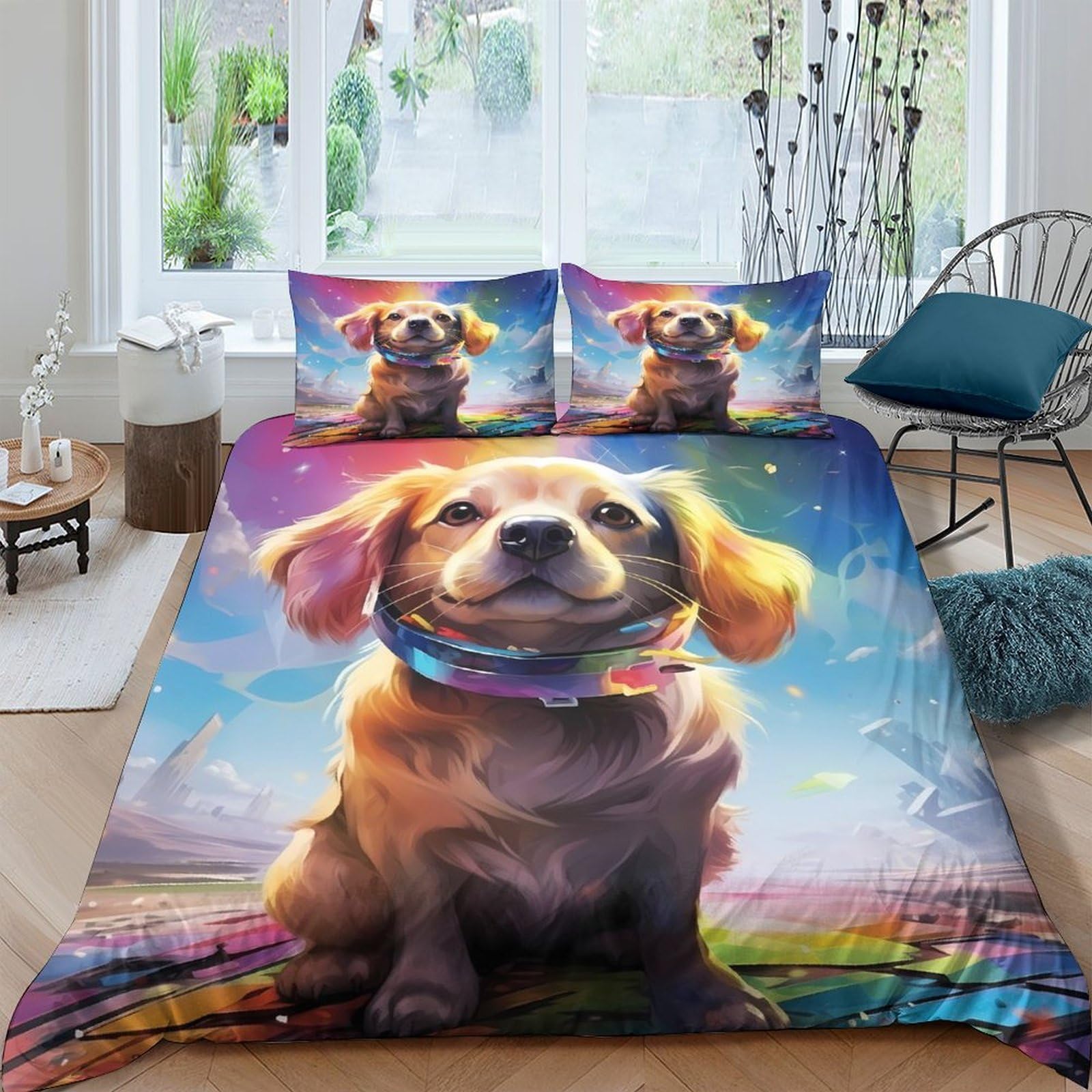 Ctjqhvkz Style-7 3D Printed Cute Puppy Fitted Sheet Microfiber Colourful Cartoon Dog Bed Cover For Bedroom Dorm Mattress Decor Single（135X200cm）