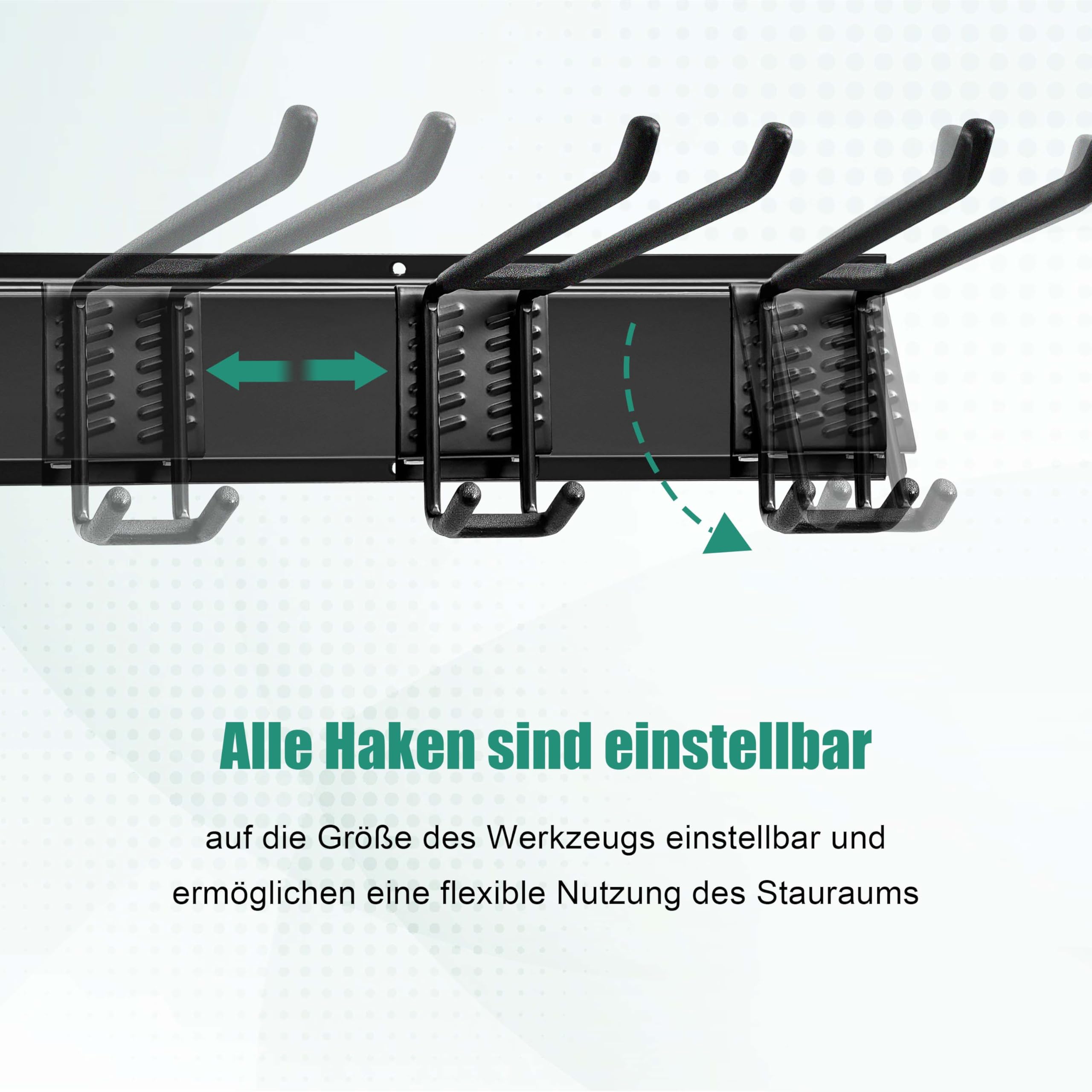 Mimoke Wandhalterung für Garage und Garten – 4 Schienen, 12 vielseitige Haken, Gesamtlänge 162 cm, robust und ideal für Gartengeräte