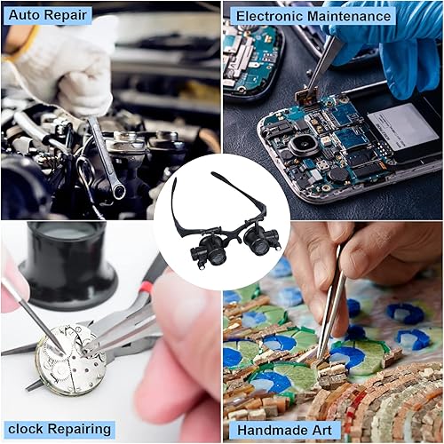 Miniatura 7 de Lupa con luz LED, lupa de reparación de reloj LXIANGN Jeweler Lupe manos libres cabeza lupa lupa con 6 lentes intercambiables - 3X 4X 5X 6X 7X 10x