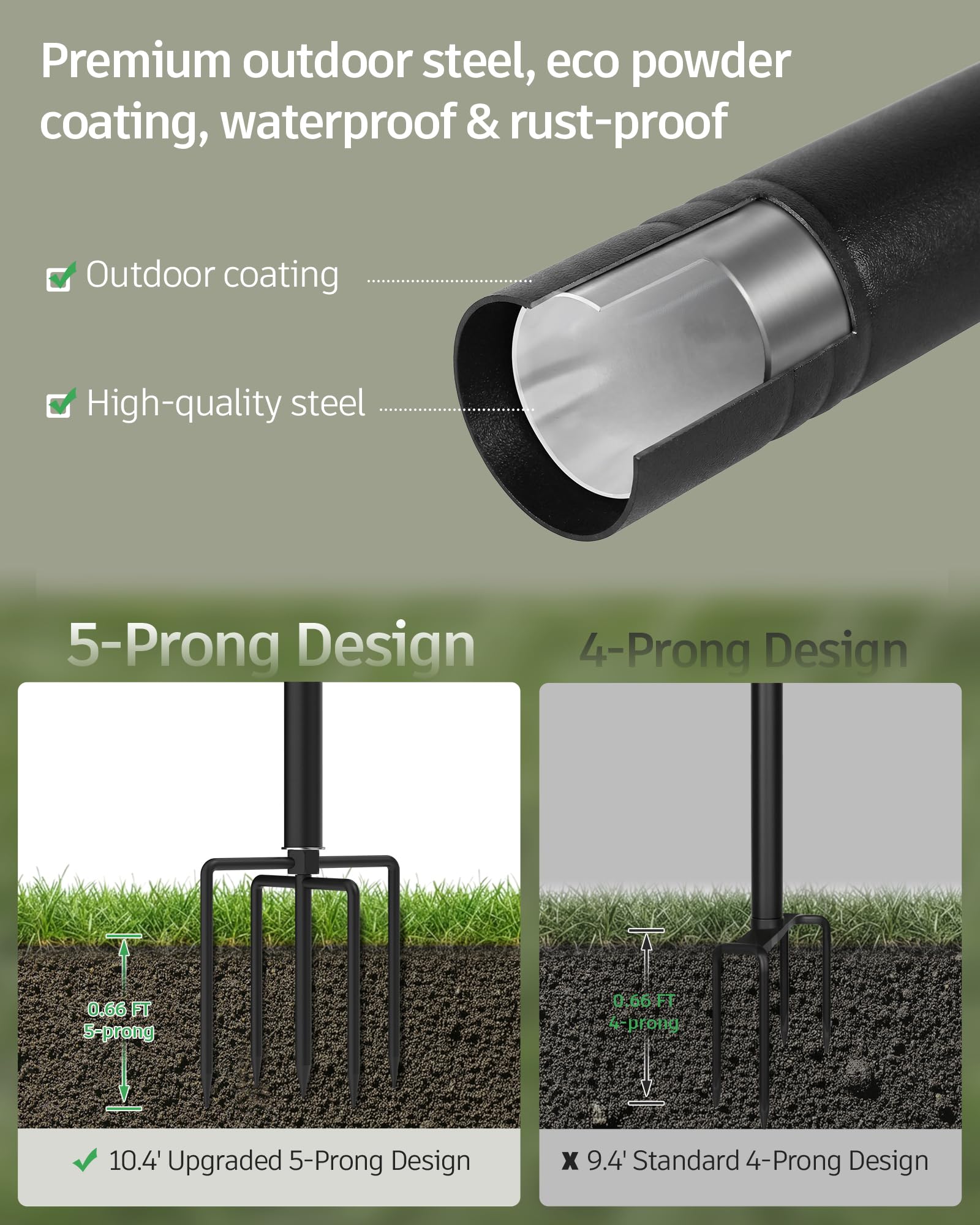 LAND·VOI Confezione da 2 pali luminosi per esterni, resistenti, con base a 5 poli e altezza regolabile, perfetti per cortile, patio, giardino, recinzione e decorazione per feste