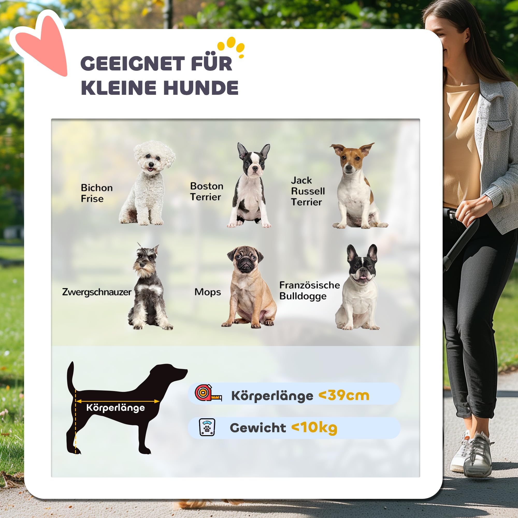 PawHut Carrito para perros y gatos, plegable, para perros pequeños y gatos de hasta 10 kg, con 3 ruedas de goma grandes, cojín para ventanas de red, cesta de almacenamiento con correa de seguridad