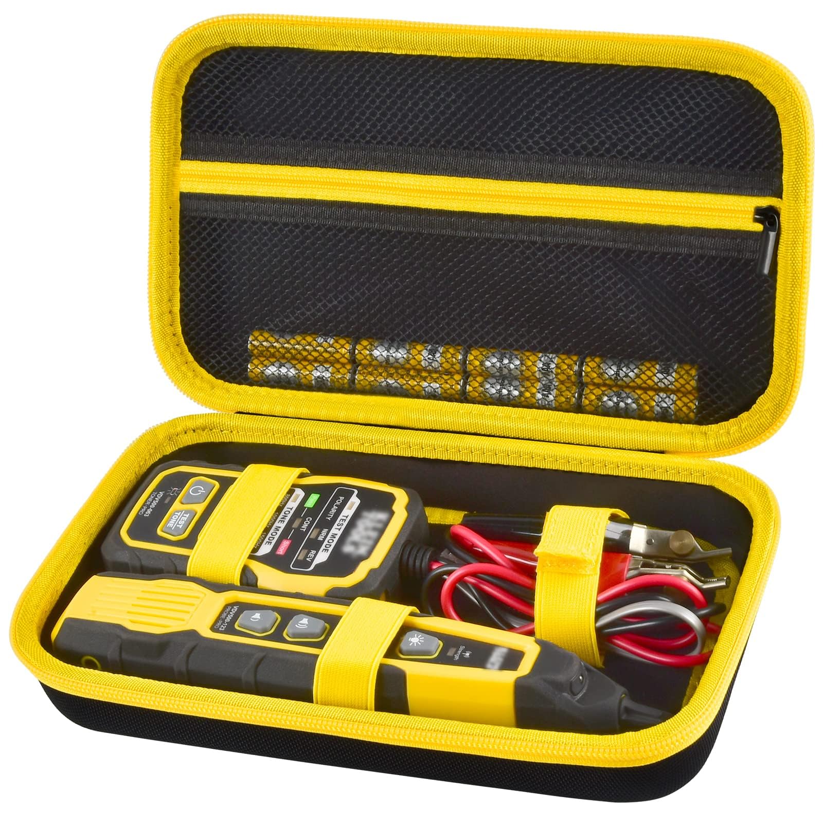 casmilee Case Compatible with Klein Tools VDV500-820 Cable Tracer/Probe Tone Pro Kit, Mesh Pocket for AA Batteries, Adapter and Other Accessory Kit (Yellow)