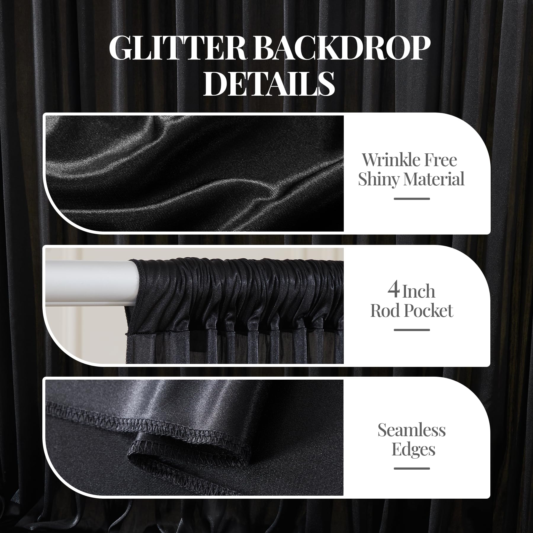 Thick 10x10ft Black Sequin Backdrop Curtain Parties Glitter 8 thumbnail image