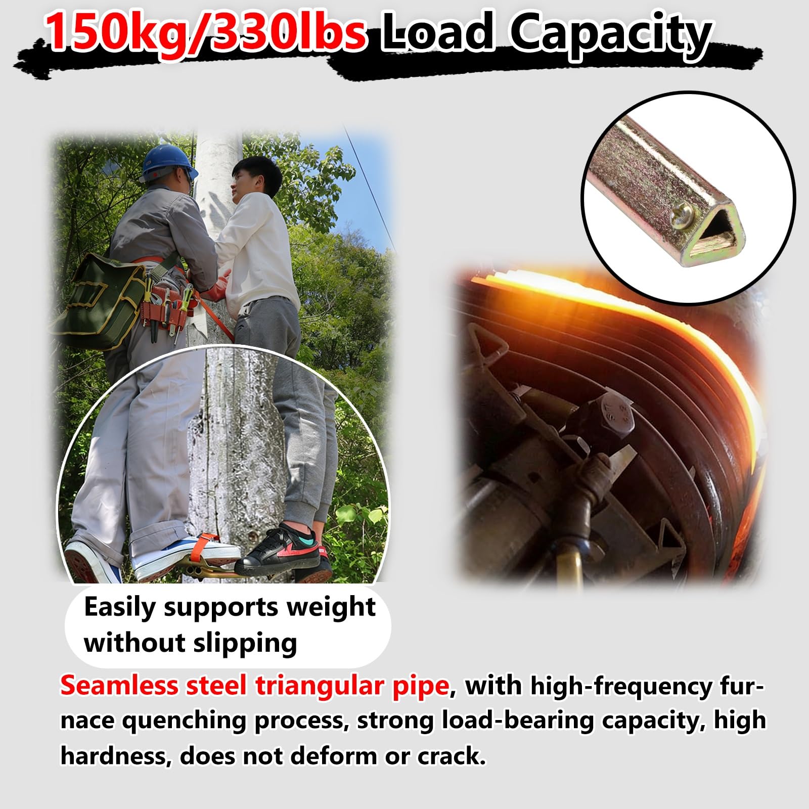 ramponi anticaduta per alberi Carico 150kg/330lbs Ramponi per arrampicata su palo Lavori in quota Kit Regolabile 6-19,7" di diametro Set di scarpe per arrampicatori