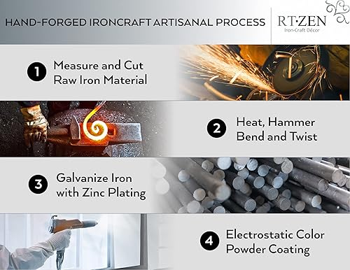 Miniatura 3 de RTZEN Juego de ganchos de montaje en pared, ganchos decorativos de metal rústico de hierro forjado para colgar, ganchos negros clásicos hechos a