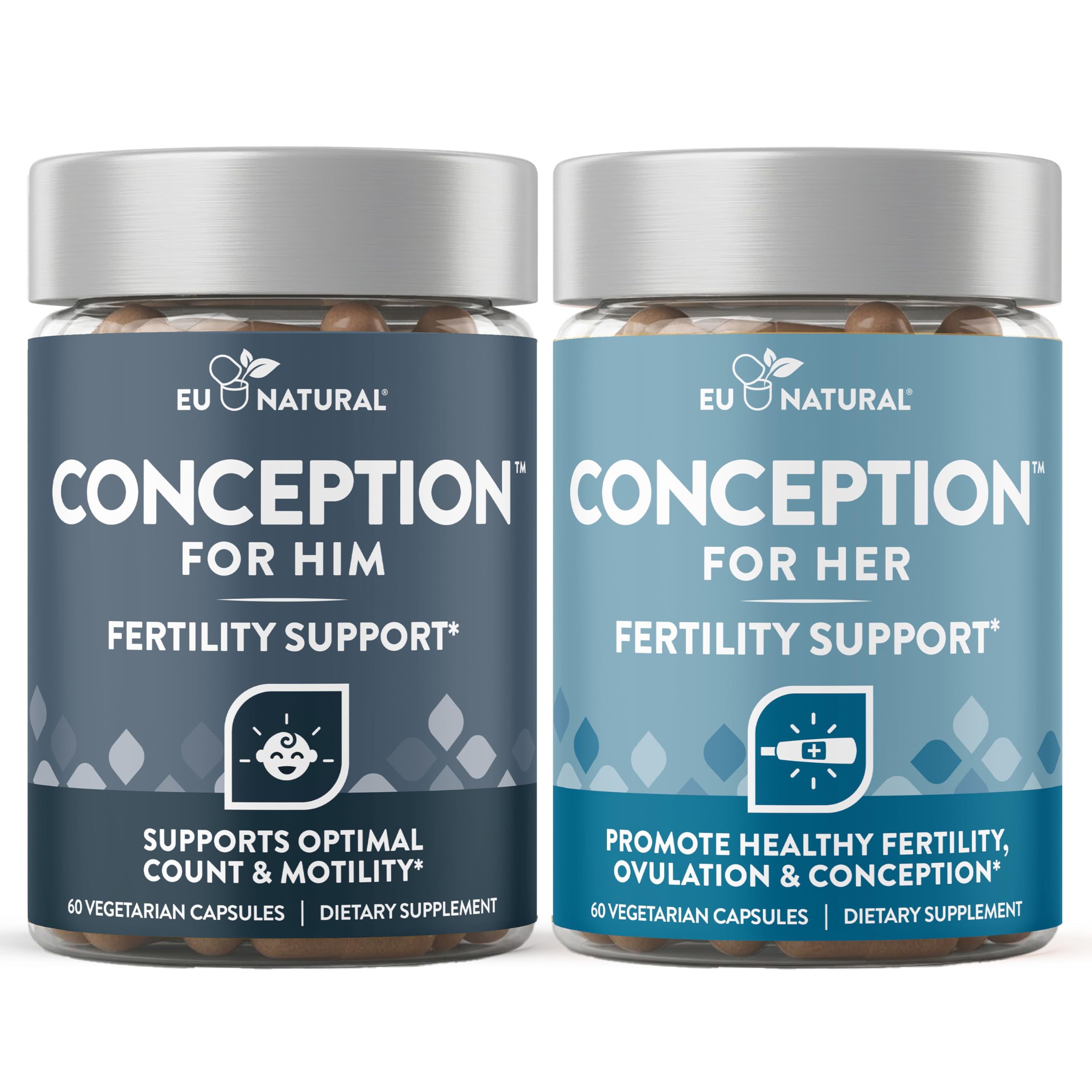 Conception for Her & Conception for Him Bundle - Fertility Supplements for Couples - Hormonal Balance, Cycle & Ovulation Support + Sperm Count, Motility & Strength - 120 Vegetarian Capsules