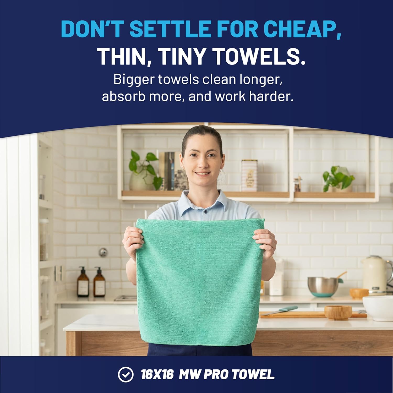 Microfiber Wholesale MW Pro 16x16 Microfiber Wash Cloths - Absorbent Kitchen Dish Rags & Counter Wipes - Heavy Duty Scrubbing Towels for Restaurants & Food Prep (Green, 12-Pack)