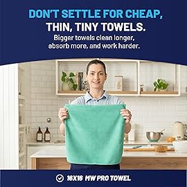 MW Pro Microfiber Cleaning Cloth | Green (12 Pack) | Size 16 x 16 | All Purpose Microfiber Towels - Clean, Dust, Polish, Scrub, Absorbent