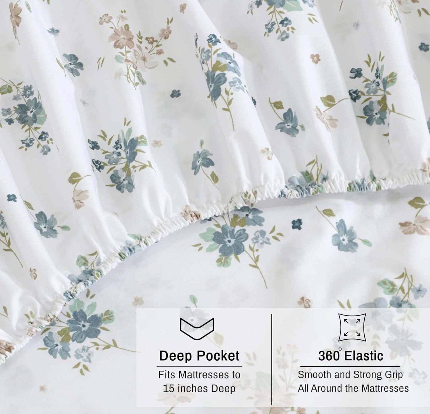 RUVANTI 100% Organic Cotton Sheets Queen Size, Percale Weave, GOTS Certified, 4-Piece Set, Deep Pocket 15", Crisp & Breathable, Soft Durable Bedding, Sábanas Algodón Orgánico – Halcyon - Image 7