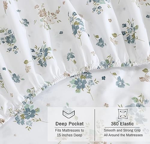 Miniatura 7 de RUVANTI Juego de sábanas 100% algodón orgánico en tamaño split king, tejido percal, con certificado GOTS, juego de 5 piezas, bolsillo profundo de