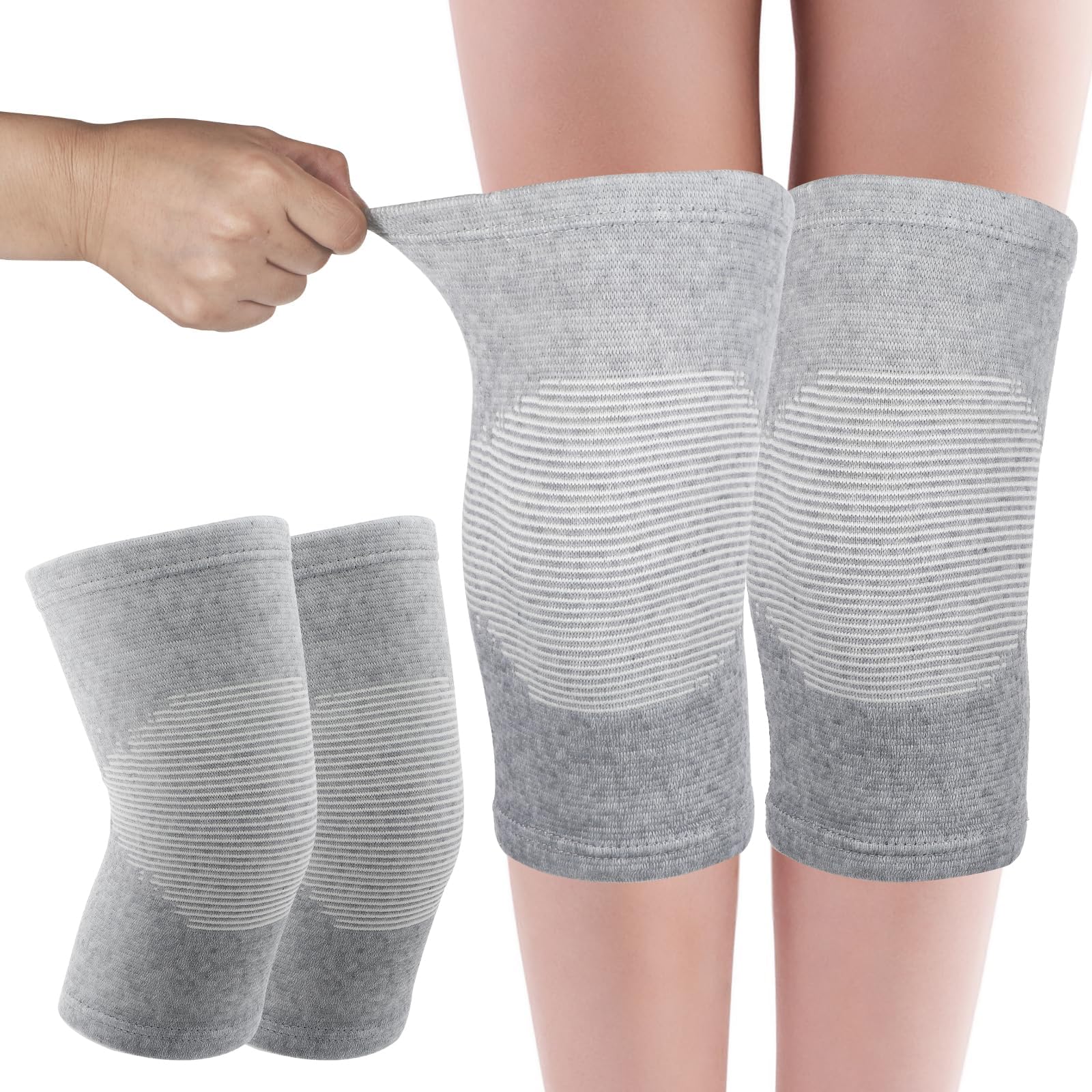 Ultra-Mince Fibre De Charbon De Bambou Élastique Genouillère, Genouillère de Sport pour Homme et Femme, Genouillère de Compression, pour Sports De Plein Air Volleyball Danse Yoga (2,L)