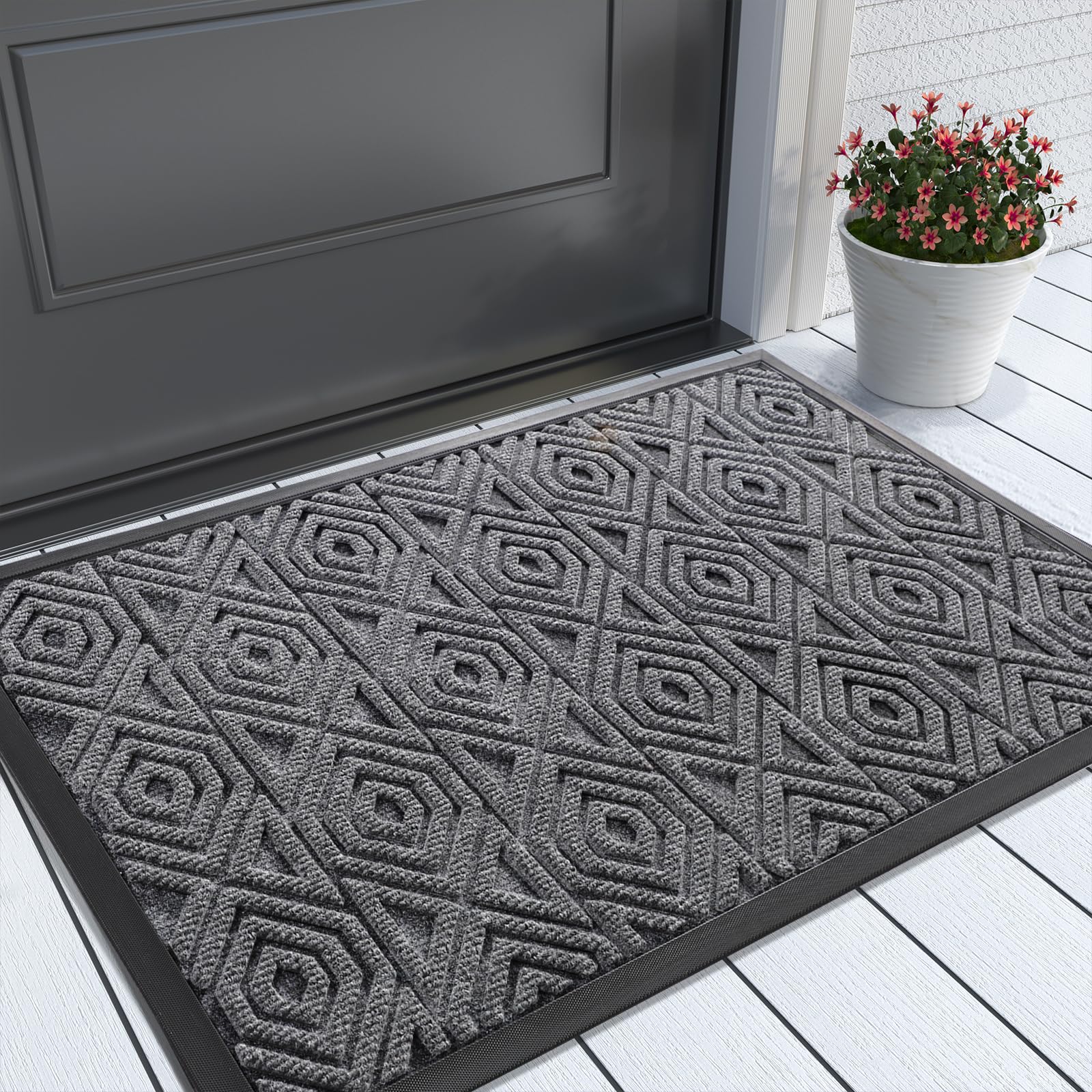 Yimobra Door Mat, Outdoor Indoor Entrance Welcome Mat, Heavy Entry Front Door Mat, Stain & Fade Resistant, Low Profile, Sturdy Rubber, Easy Clean