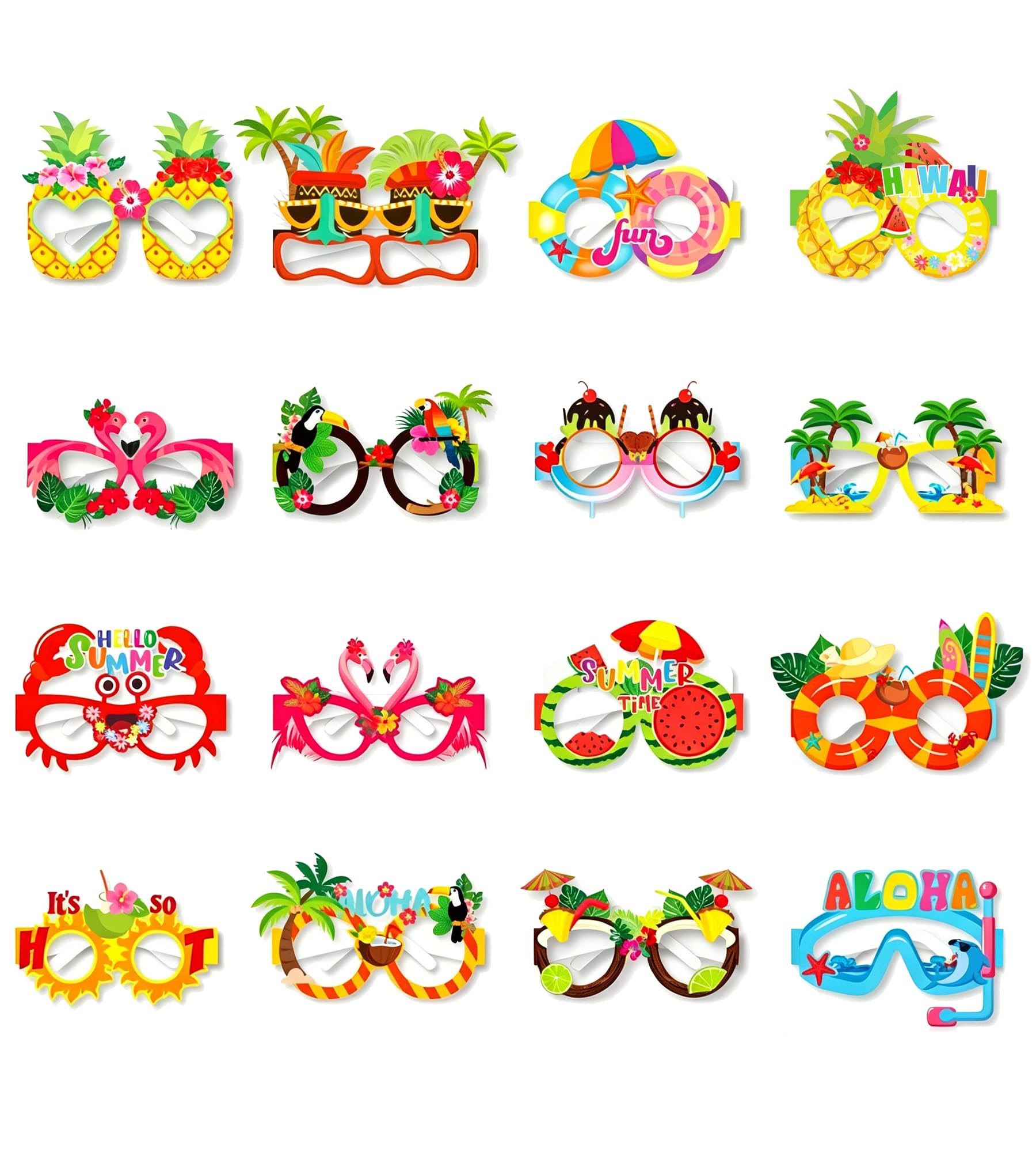 16 Gafas de Fiesta Hawaianas Divertidas Gafas Papel Fiesta Tropical