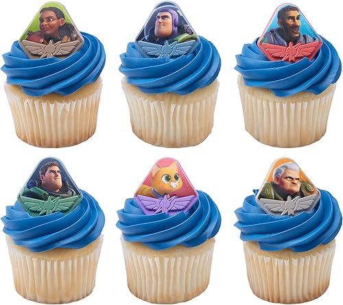 DECOPAC Anillos de Disney Pixar Lightyear de Navidad, decoraciones de cupcakes, adornos para pasteles seguros para alimentos, 6 personajes