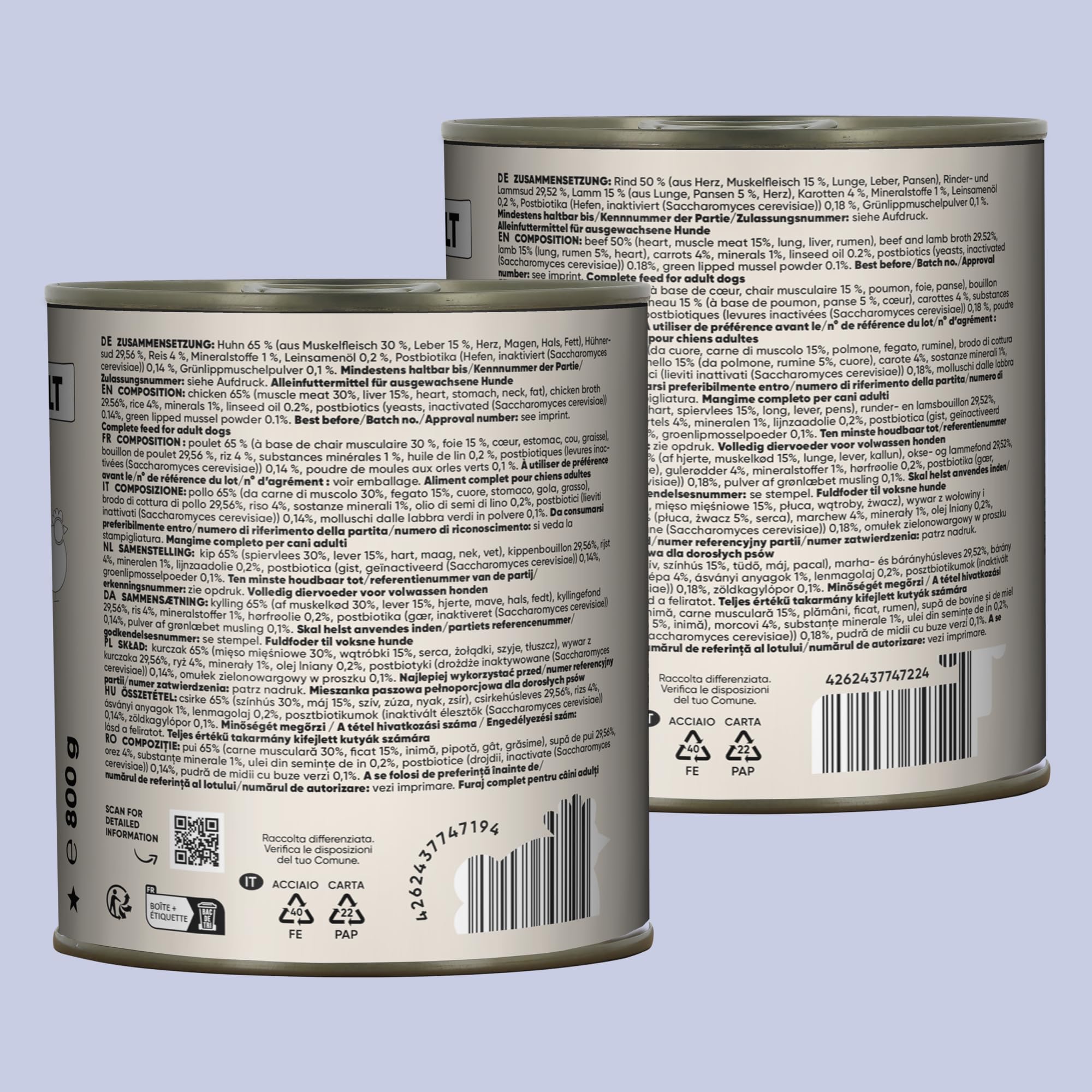 LUCKY JIM Rind, Lamm & Hirsch Hundefutter nass - 12 x 800g Dosen - Nassfutter für Hunde, ohne Zuckerzusatz & mit Postbiotika für die Verdauung, Made in Germany - mit Tierärzten entwickelt