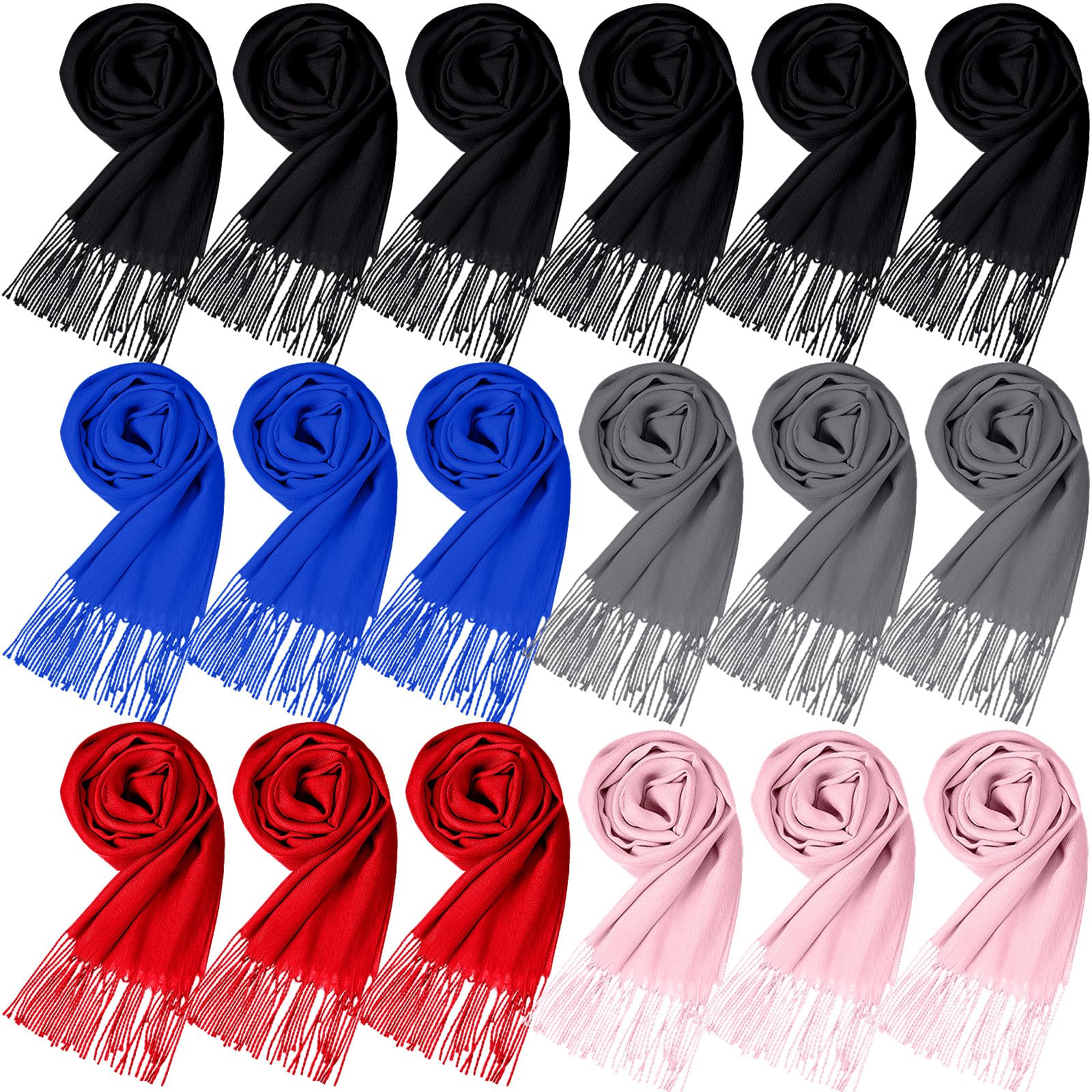 Suhine 18 Stück Damen Herren Schal Bulk Winter Weiche Decke Schals Warm Große Schals und Wraps Quaste Rand 35 x 200 cm