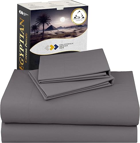 California Design Den Juego de sábanas tamaño King de algodón - Juego certificado de sábanas de percal de algodón egipcio 100 % de tamaño King, con