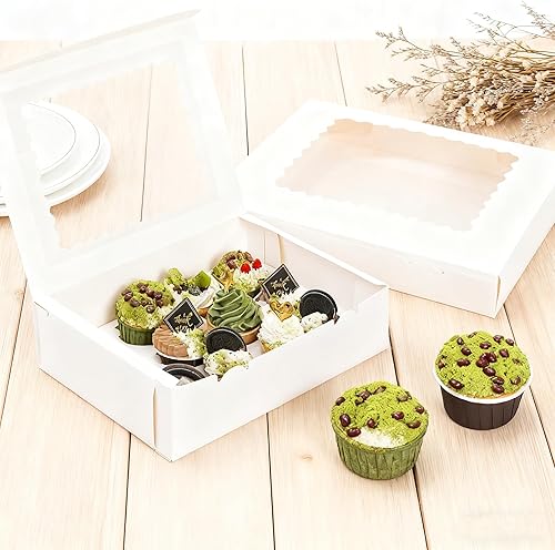 Miniatura 6 de Jucoan Paquete de 20 cajas para cupcakes, 12 unidades, recipientes de papel blanco para cupcakes con insertos y ventana, contenedor de panadería,