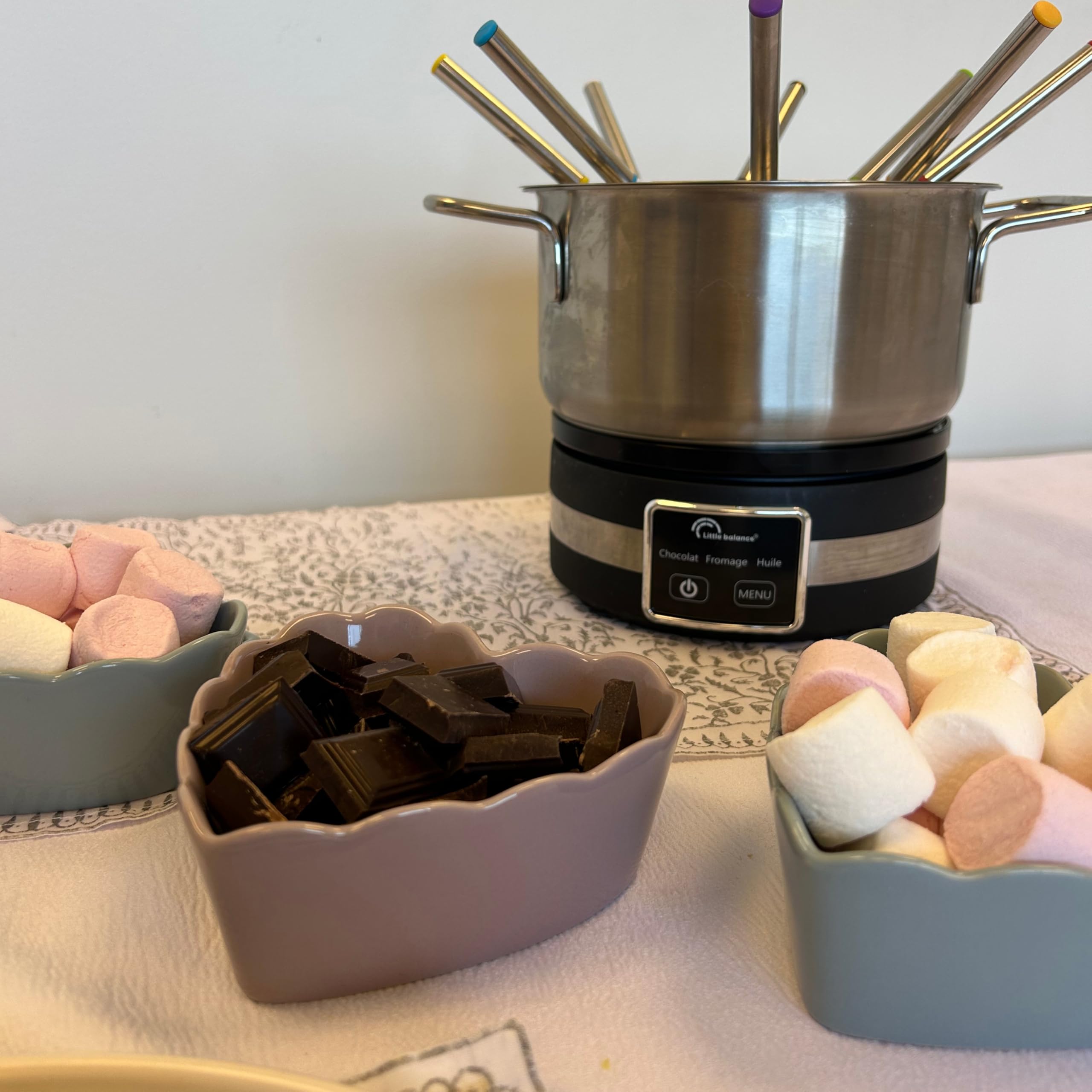 LITTLE BALANCE 8965 Digitale Fondue 8, Appareil à fondue 8 personnes, 3 programmes, Caquelon inox, Compatible induction, 1,2 litres, 1200 W, Noir/Inox