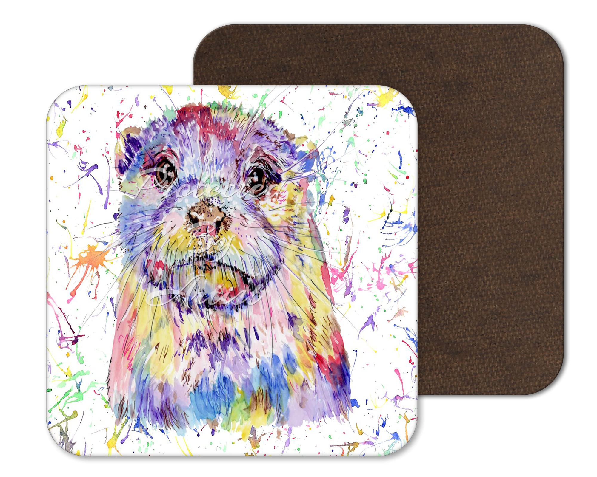 Vixar Coaster Otter British Wildlife Animals Coasters Watercolour Art Gift Work Office Dining Tea Coffee (1)