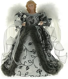WeRChristmas Angel Decoration Christmas Tree Top Topper with Feather Wings, 25 cm - Black/Silver